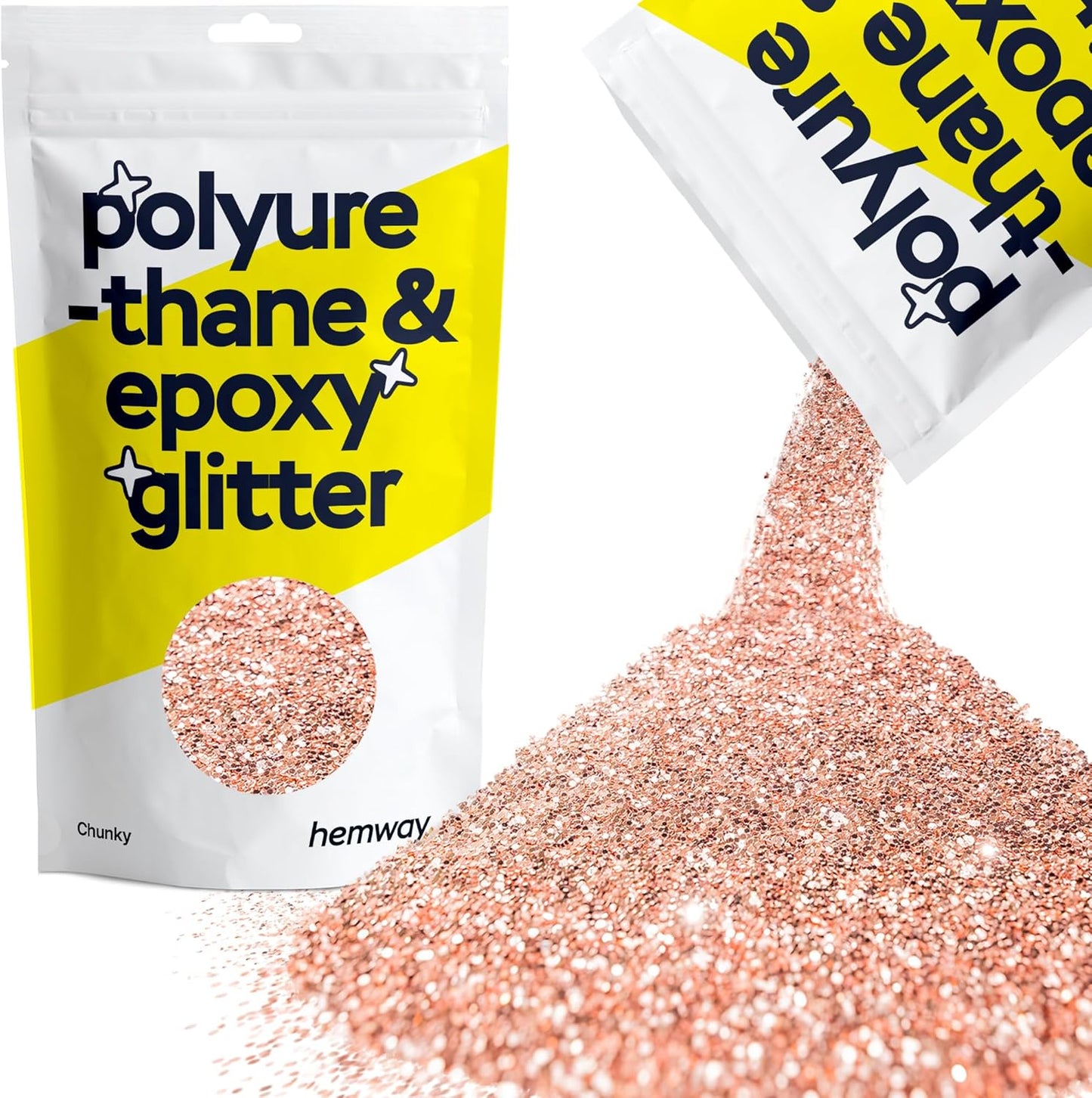 Hemway Polyurethane & Epoxy Resin Glitter 100g / 3.5oz Metallic Crystal Flake Additive for Flooring Jewelry Tumblers Glass Pigment - Chunky (1/40" 0.025" 0.6mm) - Rose Gold