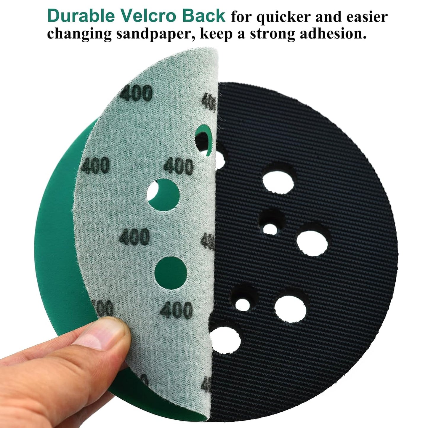 5-Inch 8-Hole Wet Dry Sanding Discs 400 Grit, Polyester Film Backed Heavy-Duty Hook and Loop Sandpaper for Random Orbital Sander, 50-Pack