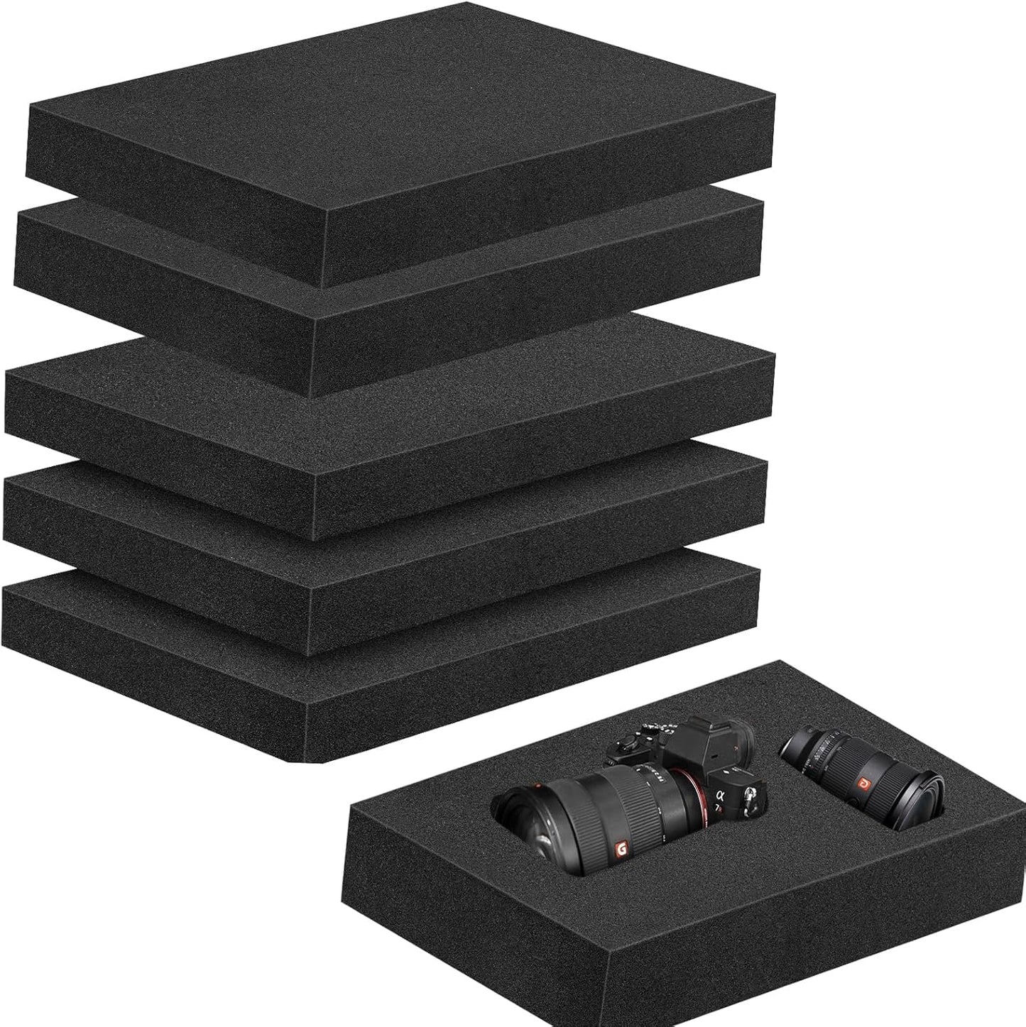 5 Pcs 16 x 12 x 2 Inches Polyurethane Foam - Foam Inserts for Cases Packing Foam Black Craft Foam Sheets for Packing Padding 2 Inch Thick for Camera Toolbox Storage