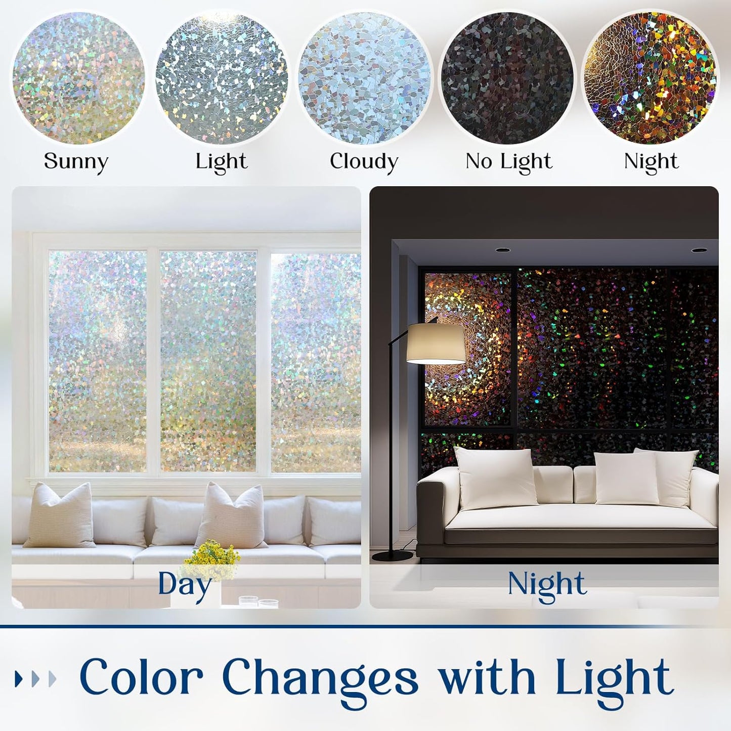 Haton Window Privacy Film, Rainbow Stained Glass Window Clings, 3D Decorative UV Sun Blocking Sticker, Removable Static Cling Heat Control Tint for Home Door, 17.5" x 78.7" Non-Adhesive