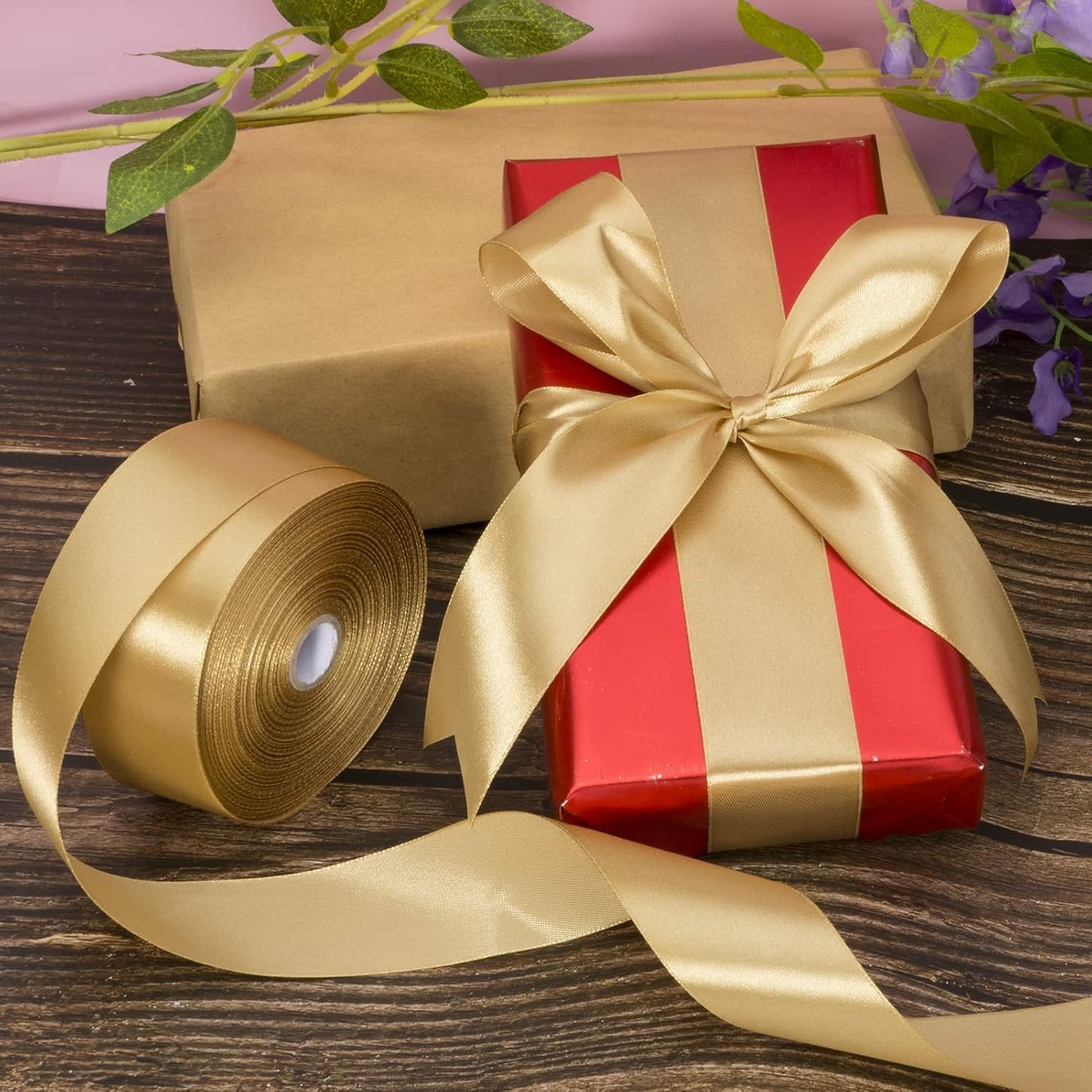 1 1/2 Inch Champaign Gold Solid Satin Ribbon, 50 Yards Craft Fabric Ribbon for Gift Wrapping Floral Bouquets Wedding Party Decoration