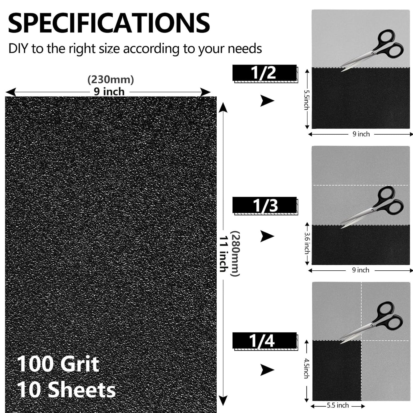 100 Grit Sandpaper, 9 x 11 Inch Wet Dry Sand Paper Hand Abrasive Sanding Sheets for Wood Metal Automotive Sanding and Polishing, Coarse - 10 Sheets