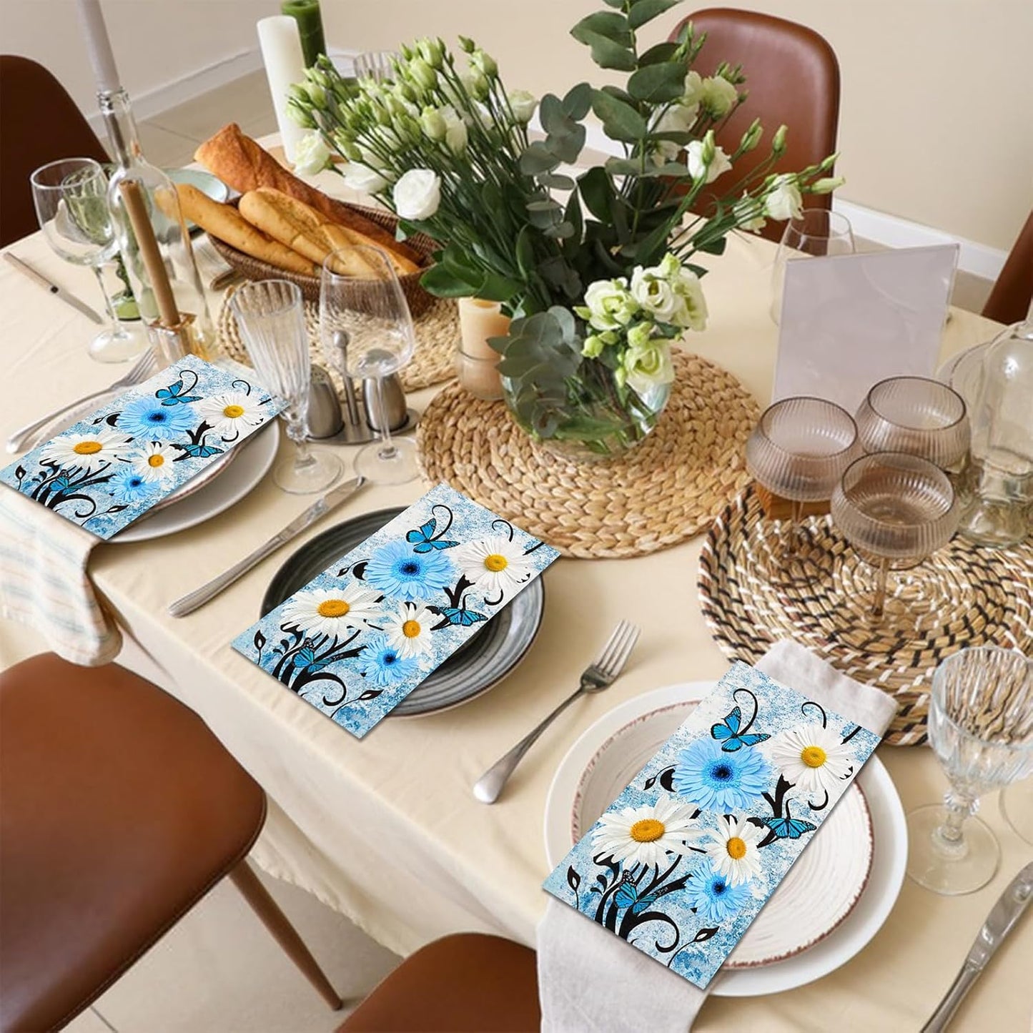 60 Pack 3 Styles Floral Napkins-Blue Party Supplies Vintage Flower Paper Napkins Tea Party Decorations for Birthday,Baby Shower, 12.9 * 15.7 inch