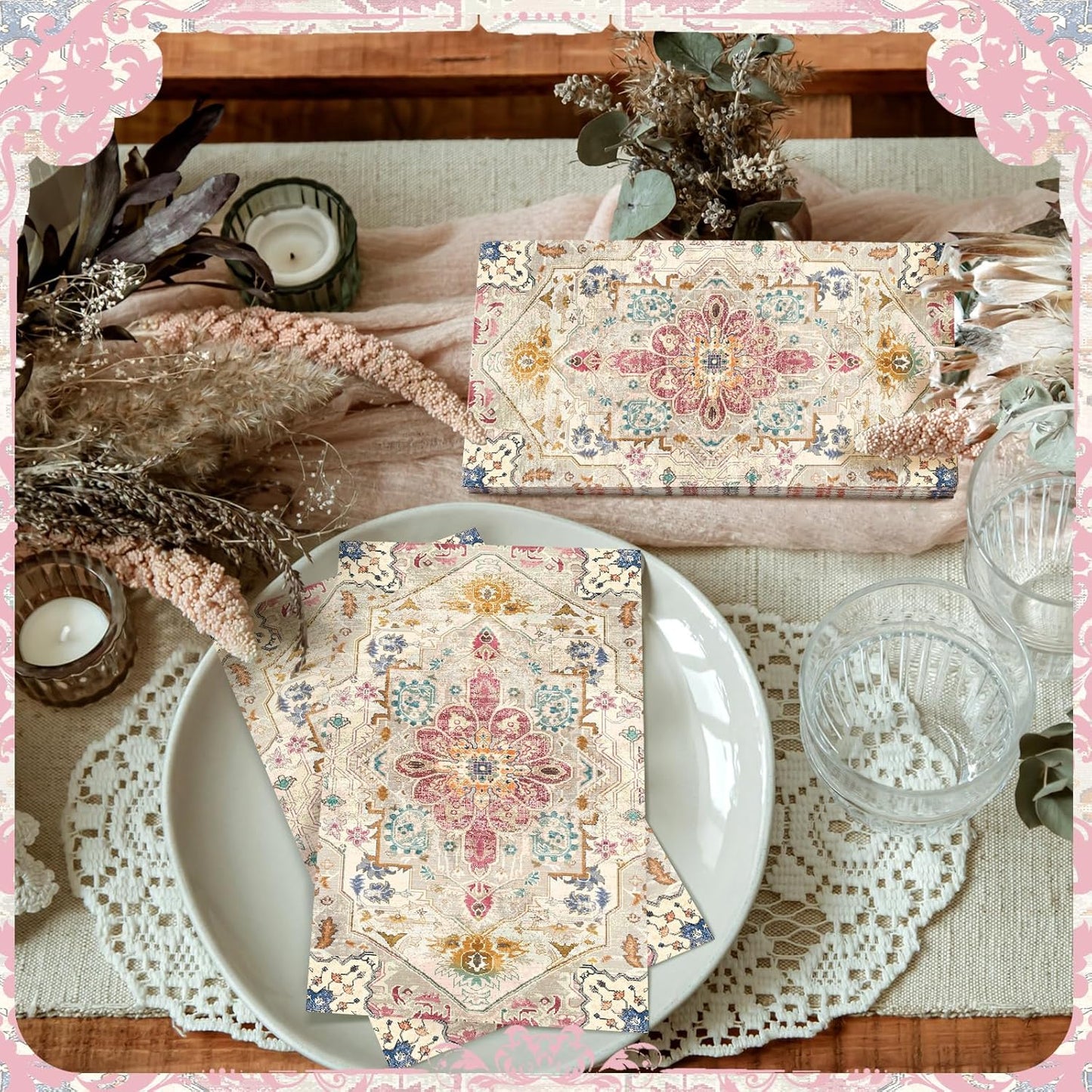 Yeaqee 100 Pcs Vintage Boho Napkins Paper Guest Towels 2 Ply Decoupage Napkins Disposable Decorative Hand Towel for Bathroom Kitchen Fall Wedding Party Dinner(Multicolor)