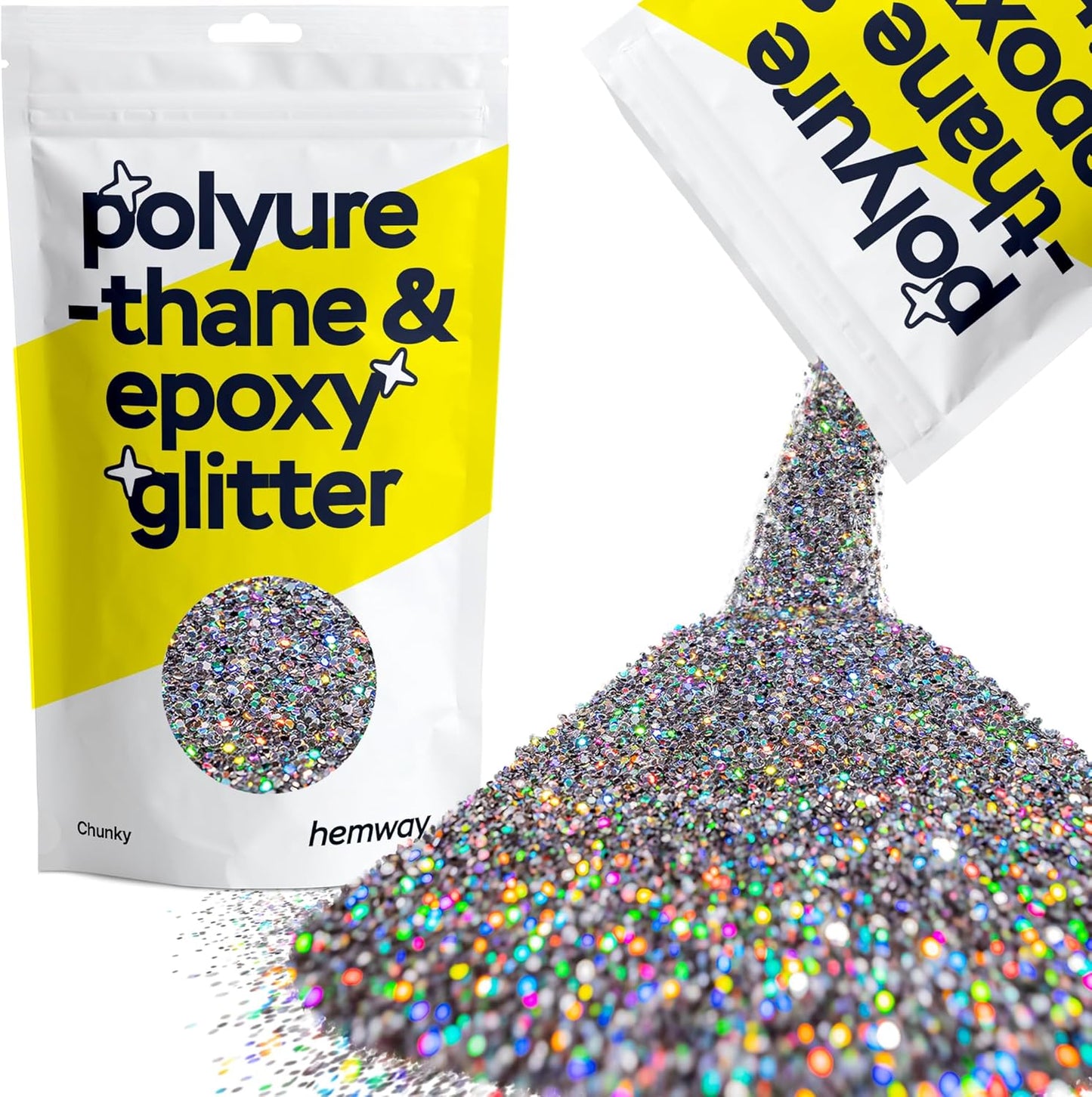 Hemway Polyurethane & Epoxy Glitter Metallic Crystal Flake Additive for Flooring, Jewellery Making, Tumblers and Resin 100g / 3.5oz - Chunky (1/40" 0.025" 0.6mm) - Gun Metal Grey Holographic