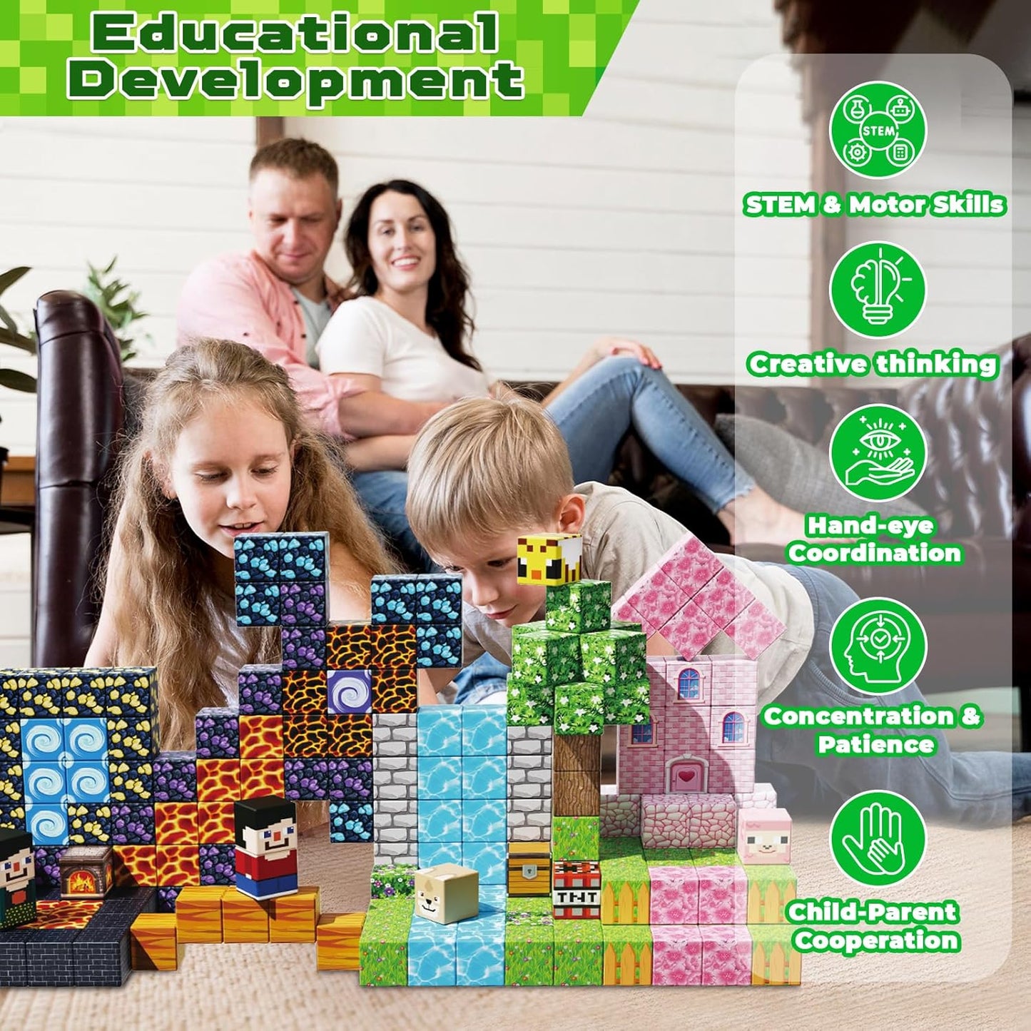 Goody King 200PCS Magnetic Building Blocks - Forest & Volcano Adventure Set, STEM Learning Toys for Kids Ages 3+, Strong Magnets, Creative Play, Gift for Boys & Girls