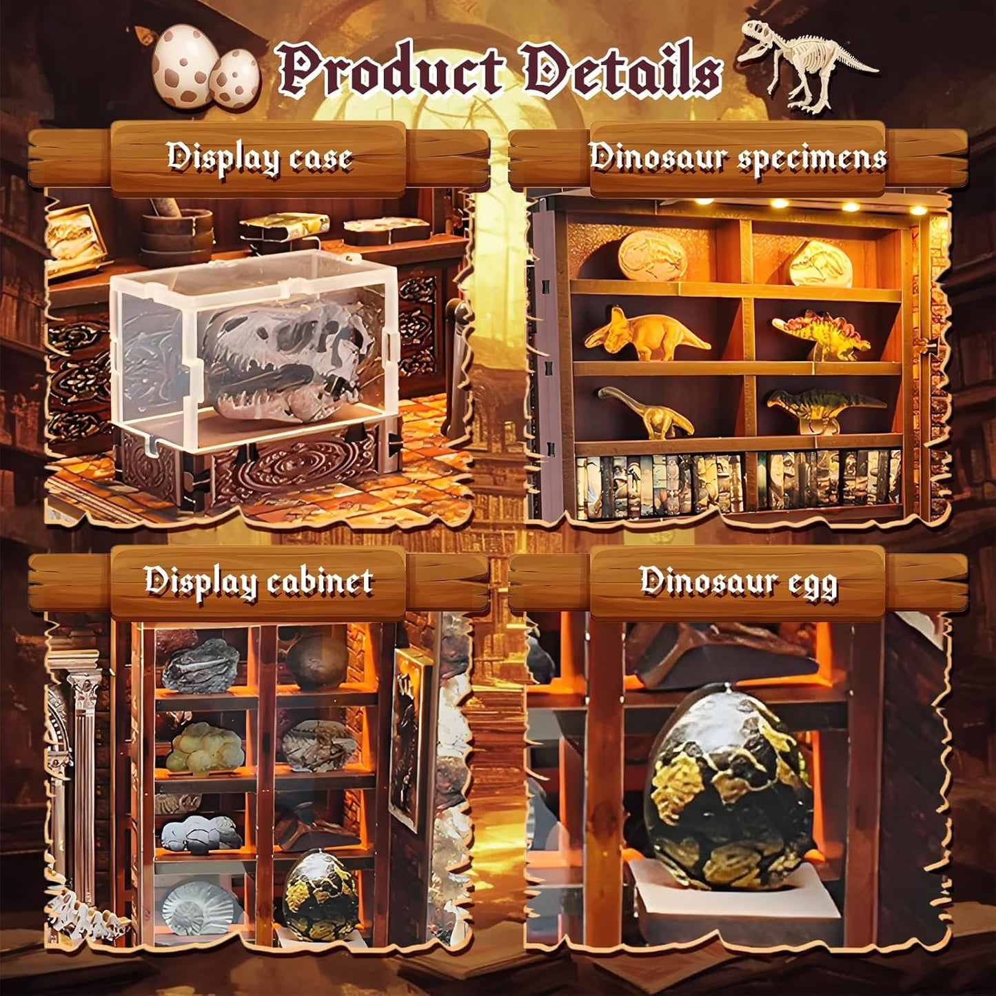 3D Wooden Puzzles for Adults, DIY Miniature Dollhouse, Book Nook Kit, Built-in LED Model Kit Hobby Gifts for Adults Teens Home Decor, Ideal Gift for Teenager and Men (Dinosaur Museum)