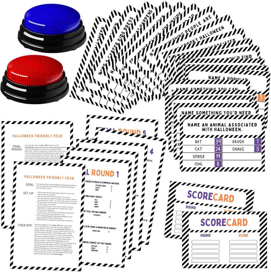 Halloween Party Friendly Feud Game with 2 Answer Buzzers, Team Building Feud Cards for Holiday Game Night Fun Trivia Quiz for Groups Office Class