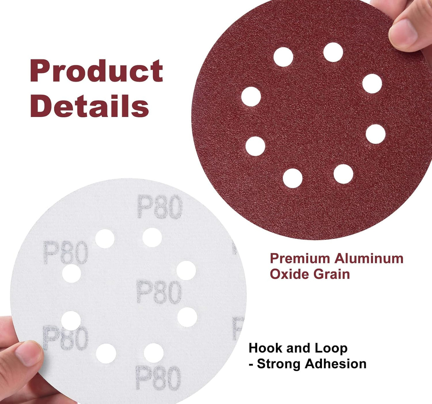 S SATC 150 PCS Sanding Discs 80 Grit Hook and Loop 5 Inch 8 Hole Adhesive Sandpaper for Woodworking and Automotive