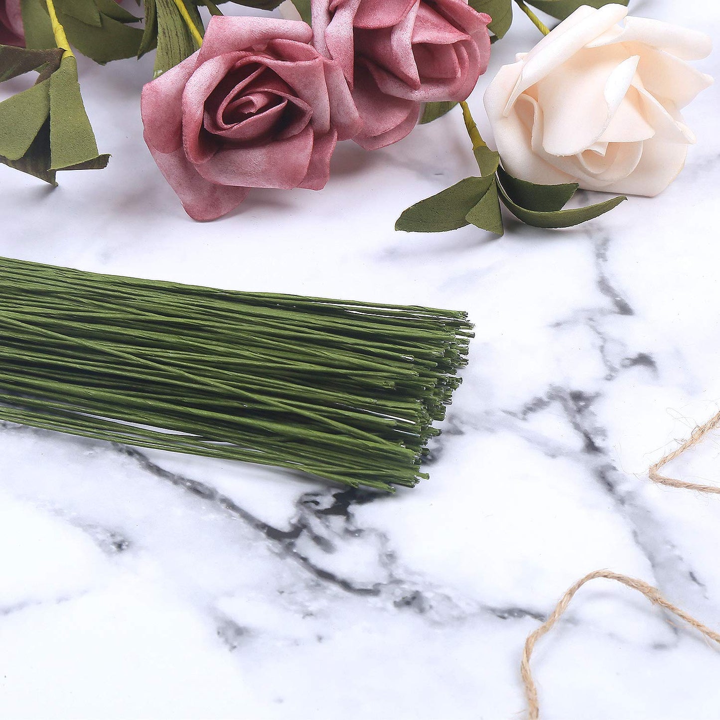 CCINEE 24 Gauge Dark Green Floral Wire Stem for Flower Arrangement Craft Supply,16 Inch,200PCS