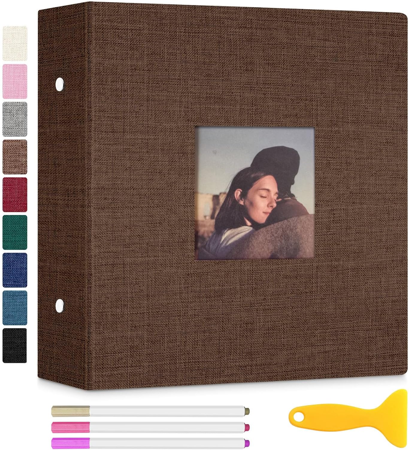 Zesthouse Photo Album Self Adhesive with Picture Display Window, 3-Ring Scrapbook Albums 60 Pages Holds 8x10 5x7 4x6 Photos, DIY Photo Book Ideal Gift for Family Wedding Baby