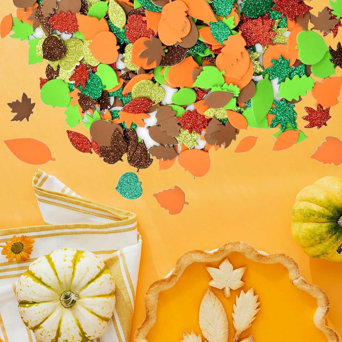 300Pcs Fall Foam Leaf Stickers, Autumn Glitter Maple Leaves Self Adhesive Foam Stickers Thanksgiving Party Favors DIY Crafts Decorations