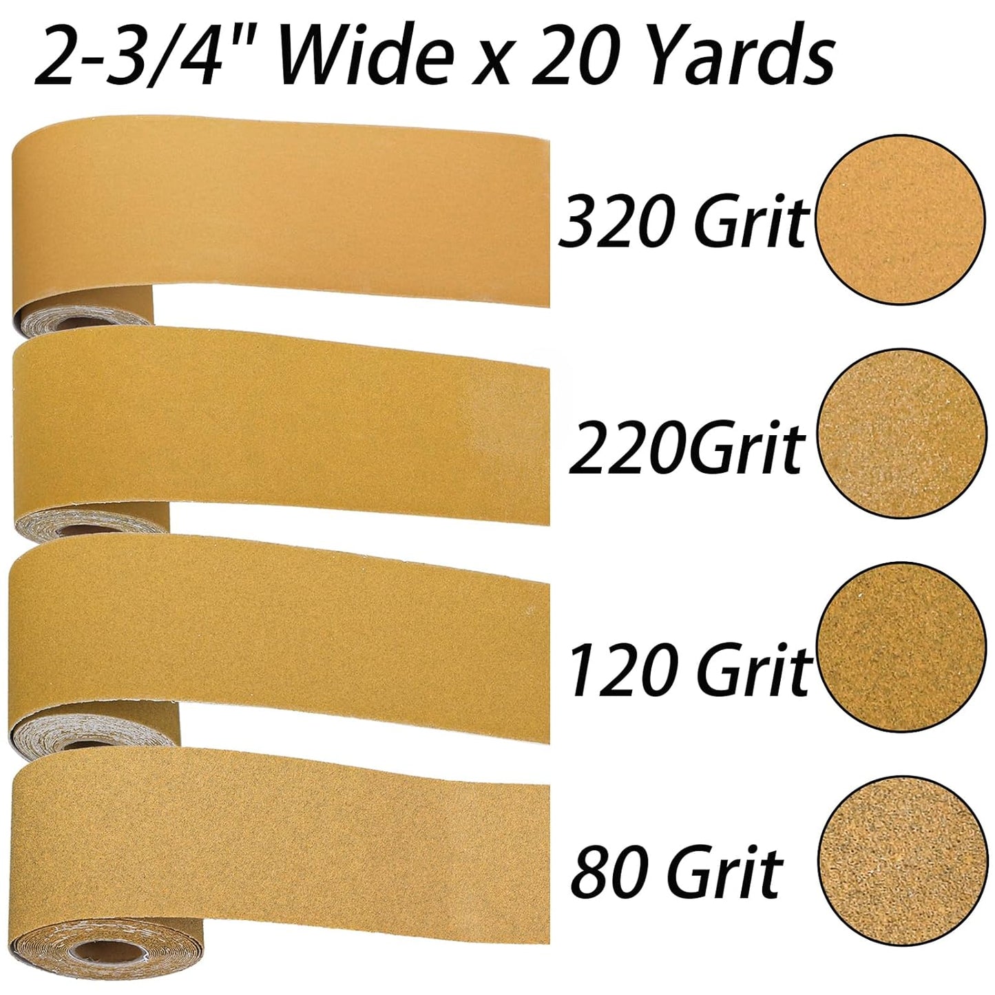 TOPZEA PSA Longboard Sandpaper Rolls Set, 80/120/220/320 Grit, Total 20 Yards, 2-3/4" Wide, 4 Grits Continuous Longboard Sanding Paper for Automotive Body, Woodworking, Air File & Hand Sander Blocks