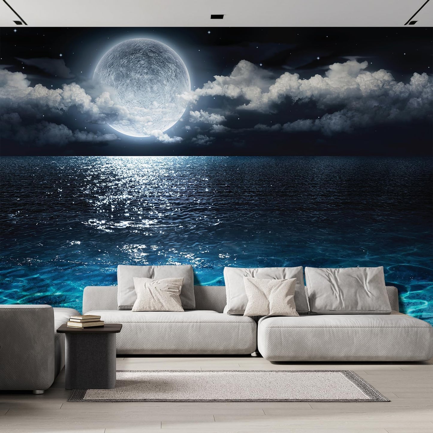 wall26 Wall Sticker/Wall Mural Sea Under Moonlight, Not Peel and Stick, Non-Woven Wallpaper Decorative for Bedroom, Living Room, Office - 108x144 inches
