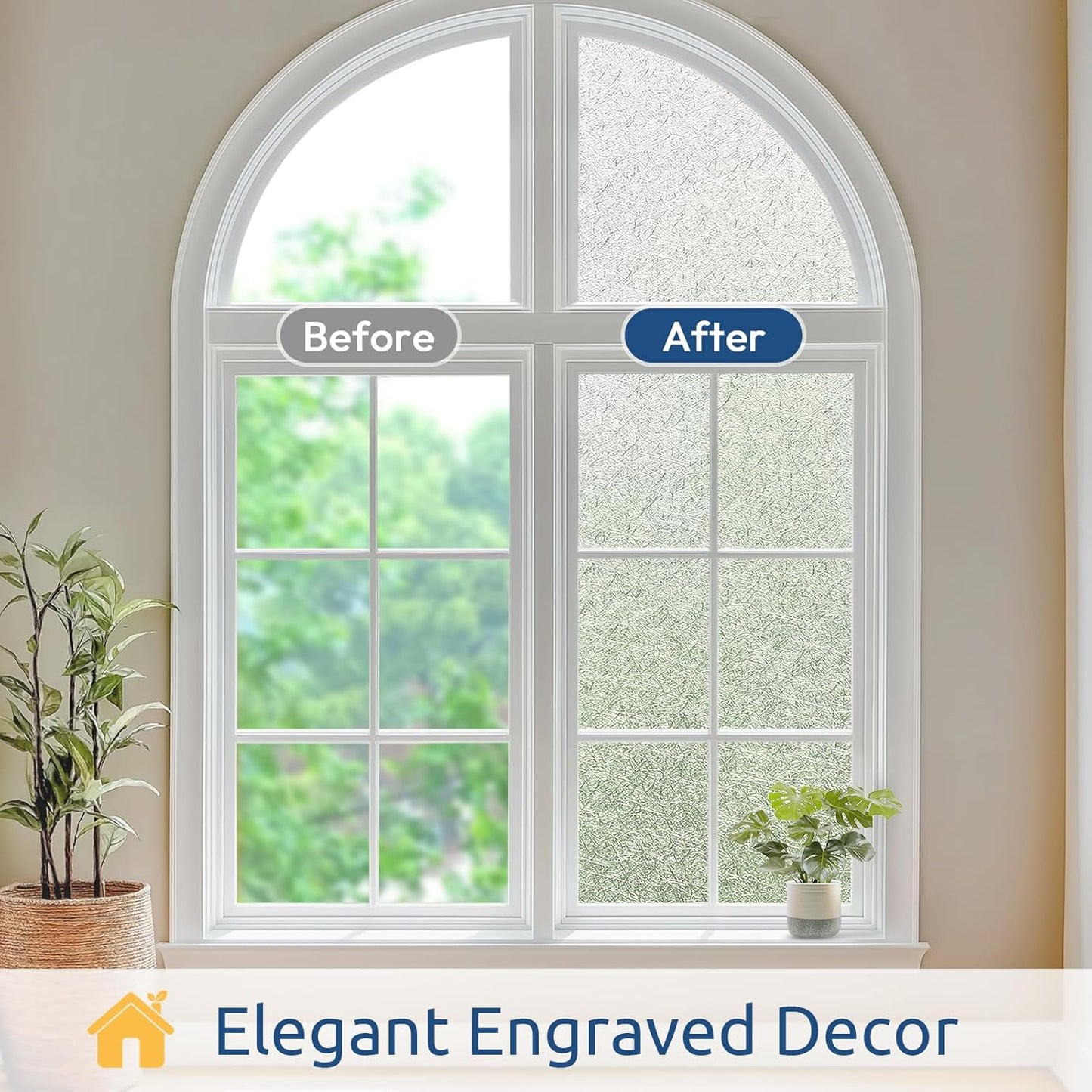 rabbitgoo Window Privacy Film Frosted Glass Film, Decorative Cling UV Sun Blocking Decals, Frosting Window Clings for Home Bathroom Door Coverings, 23.6 x 118.1 inches