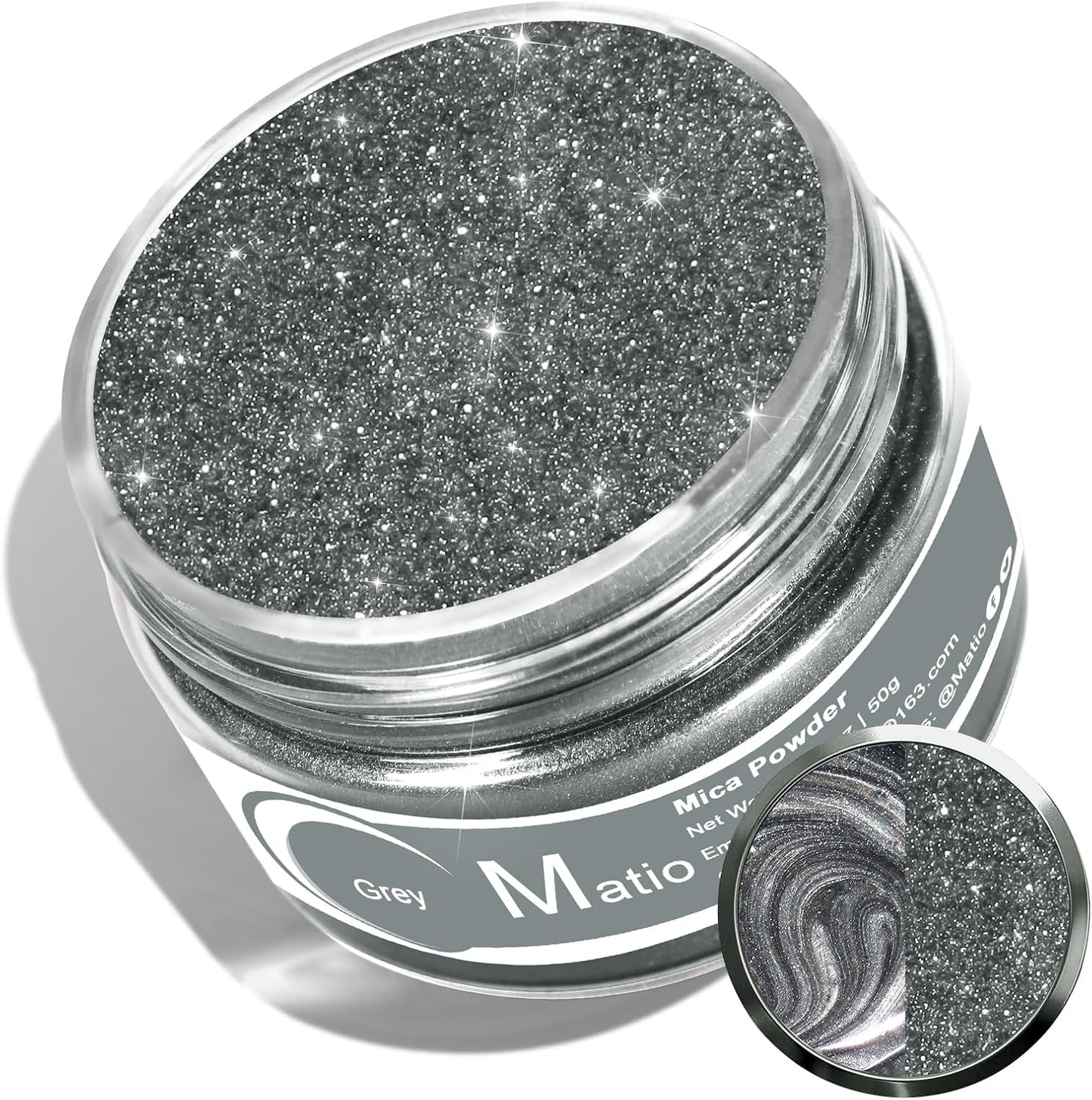 Matio Grey Mica Powder for Epoxy Resin, 1.8oz/ 50g Pearlescent Effect Mica Powder Natural Color Pigment for Soap Making, Bath Bomb, Candle Dye, Resin Craft, Paint, Nails Art, Jewelry, Slime Pigment