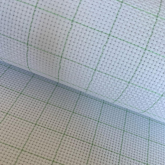 14CT Easy Count Thread Grid Aida Cloth Embroidery Cross Stitch Fabric, Green Grid, W29 x L39