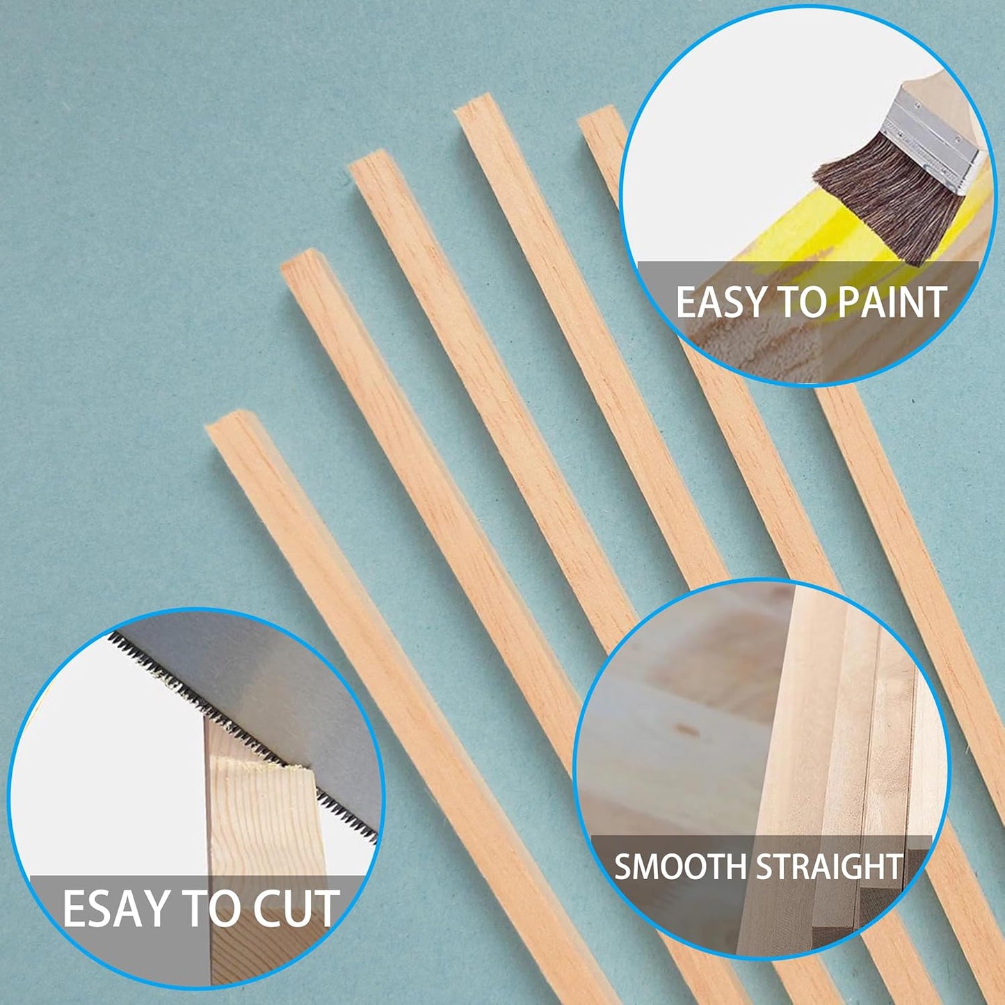 60Pcs Balsa Wood Square Dowels 1/4 x 1/4 x 12 inch ，DIY Balsa Wood Sticks for Crafts Model Making (1/4"x12"-60pcs)