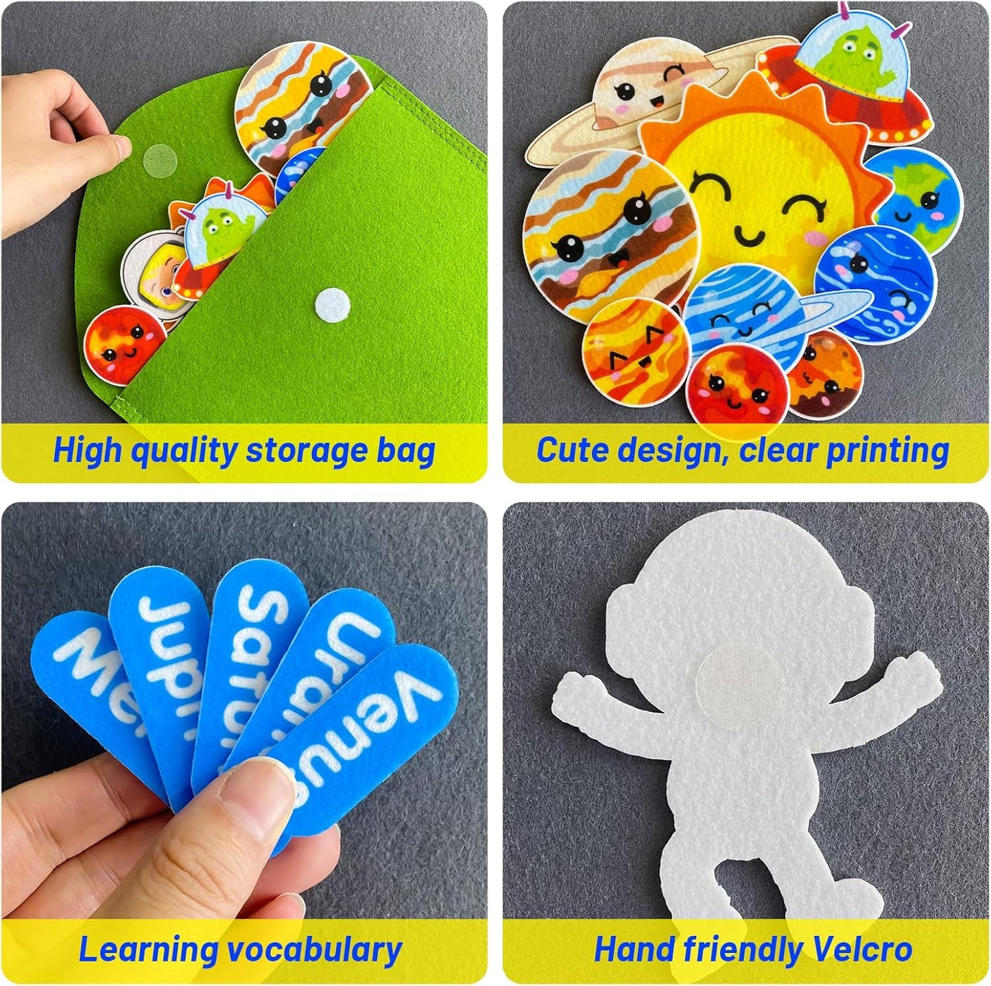 PENGFULL Felt Flannel Board Story Pieces for Toddlers Preschool,Kids Interactive Storytelling Teaching Play Kits for Flannel Board or Felt Board,with Words Felt Pieces(Solar System)