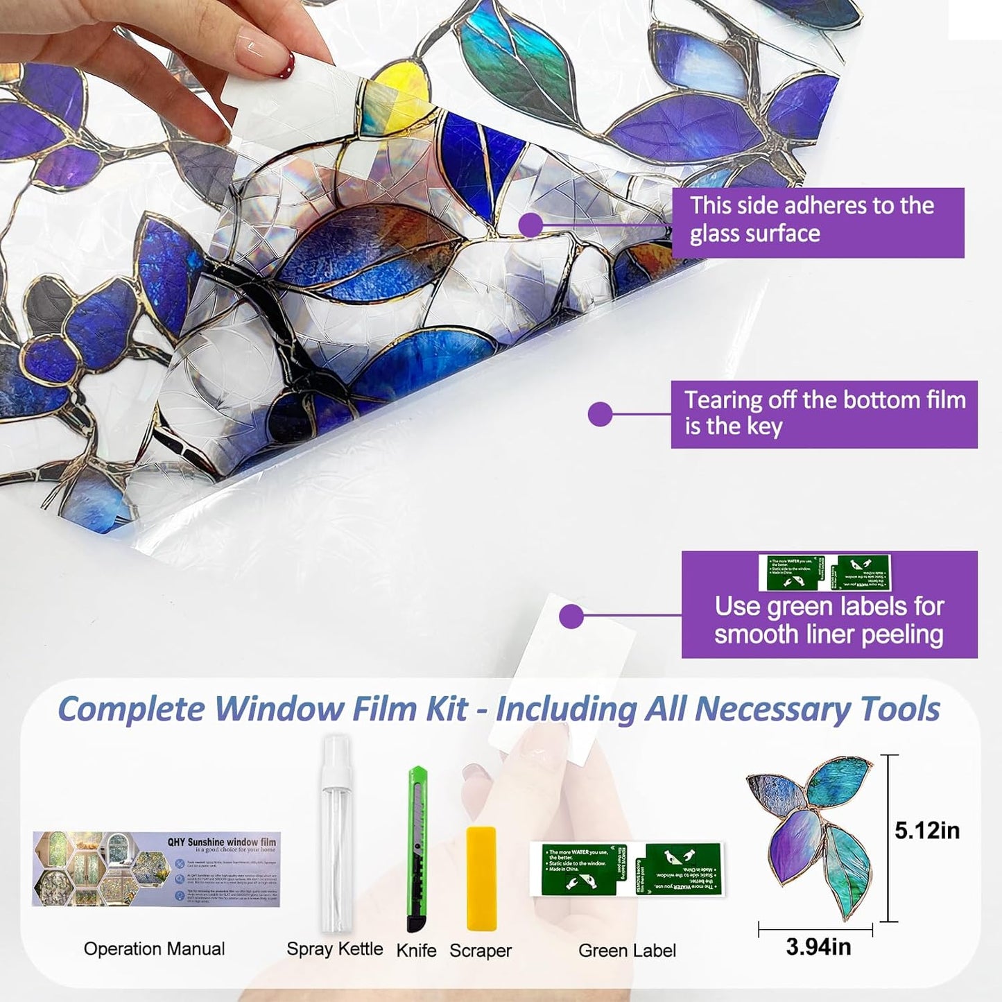 Window Privacy Film Stain Glass Window Film Rainbow Window Film Window clings Non-Adhesive Reusable Decorative for Room (Purple Rainbow, 45.2 X 78.7 in)