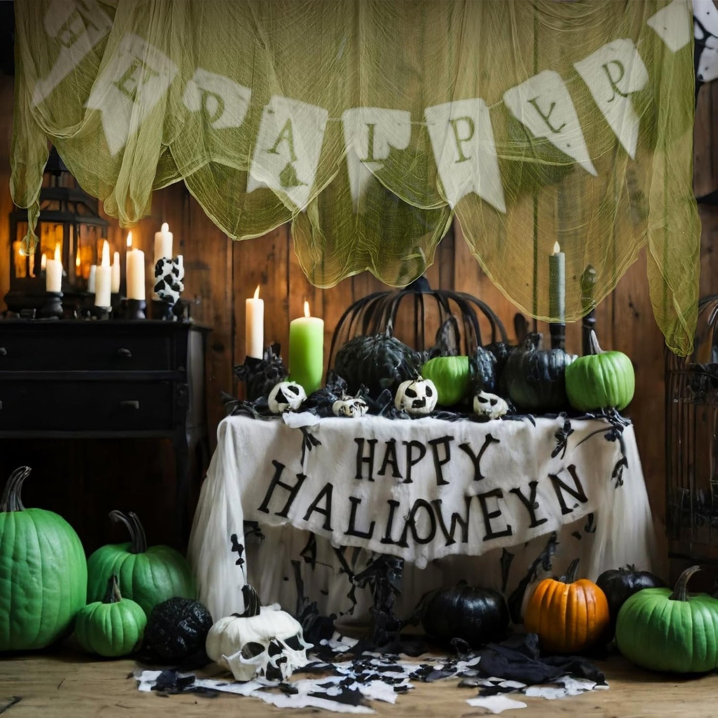 Boao Halloween Cheese cloth 35.43 x 393.7 Inch Military Green Cheesecloth Roll for Crafts Large Cotton Muslin Gauze Fabric for Halloween Outdoor & Indoor Spooky Decoration