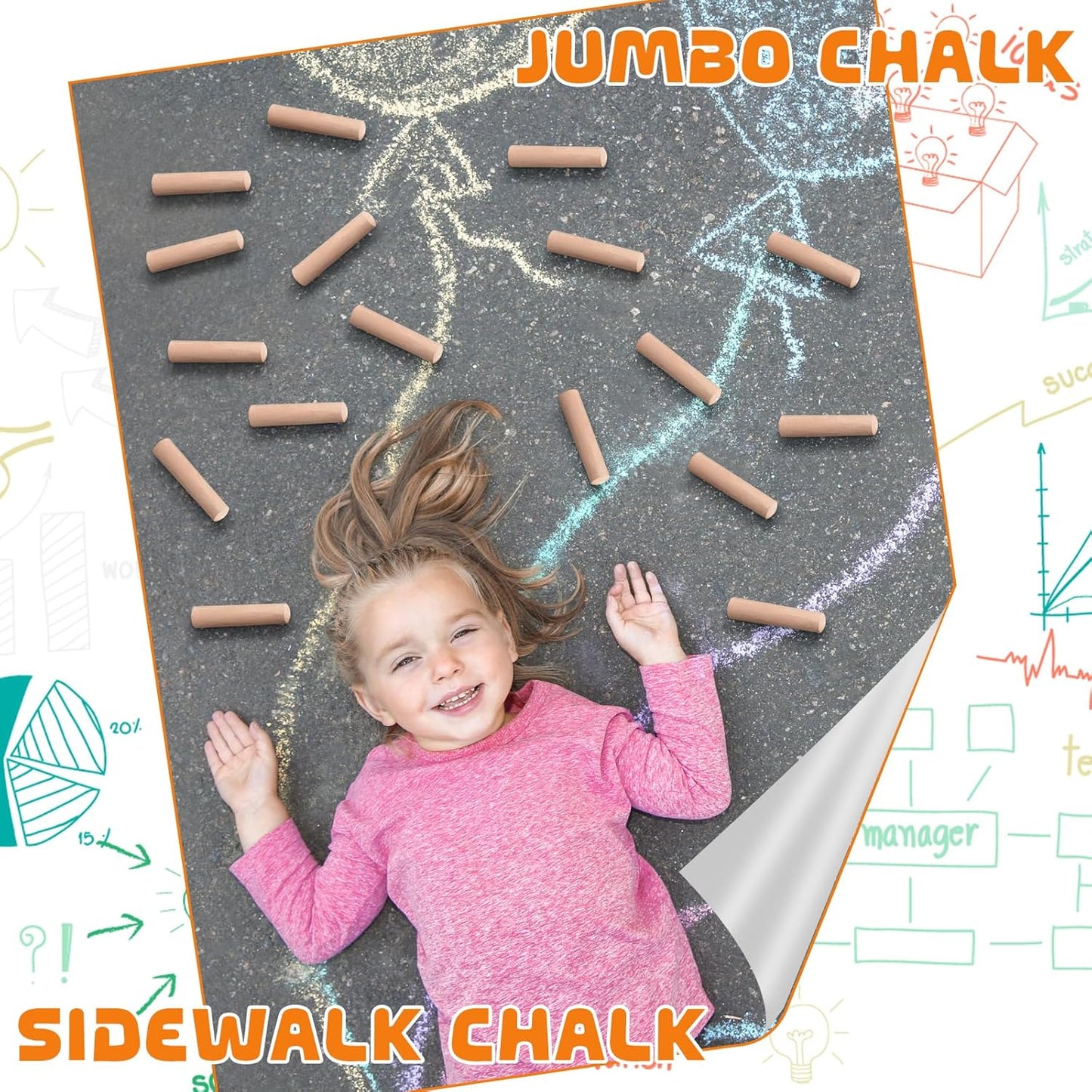 25 Pcs Sidewalk Chalks for Kids Non Toxic Jumbo Chalk for Party Gift Outdoor Art Classroom Play Painting (Orange)