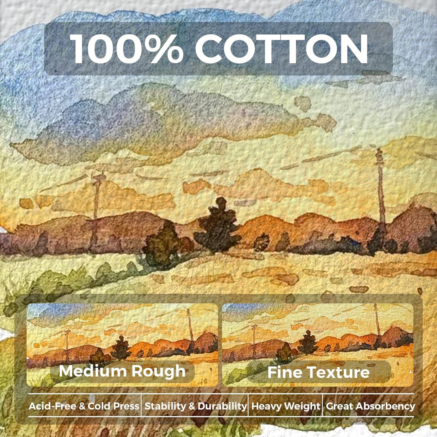Funto Watercolor Journal, 7.5x5, 2 Packs, 44 Pages Each, Cold-Pressed 100% Cotton, Pearlescent PU Leather Brown Cover, Art Supplies for Mixed Media