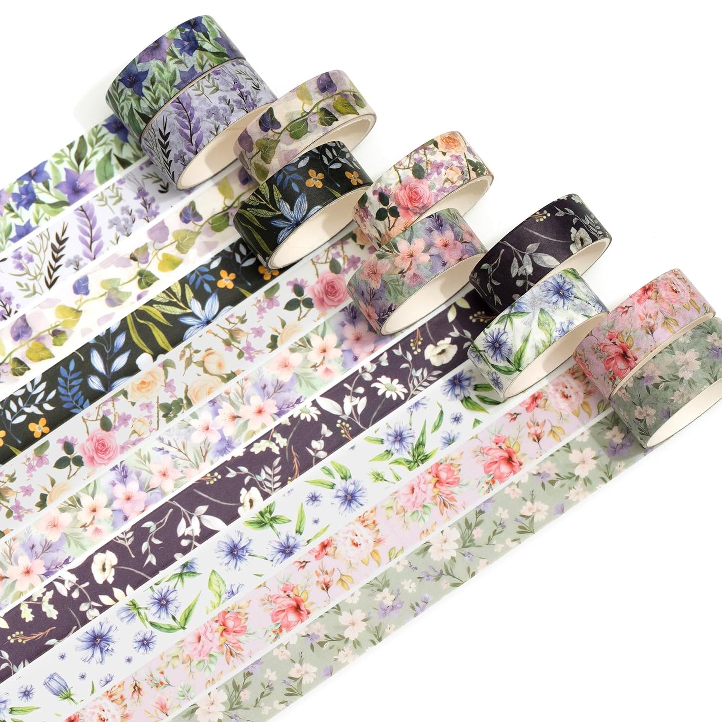10 Rolls Blooming Flowers Washi Tape Set Floral Arts Adhesive Tapes Colorful Garden Decorative Masking Tape Sets for Craft, Kids, Scrapbook, DIY, Gift Wrapping (4-Purple)