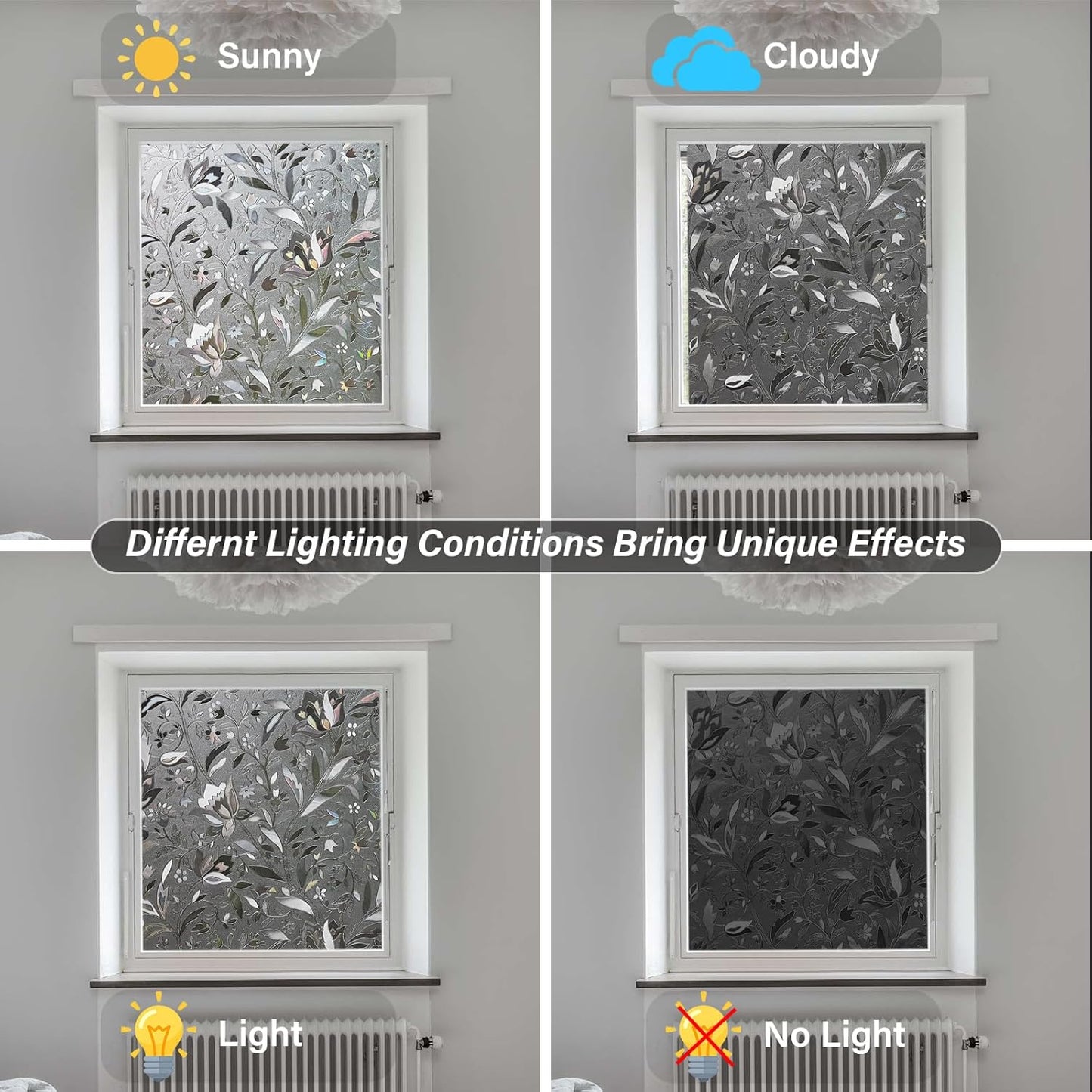 LEMON CLOUD Window Film, Decorative Window Privacy Film, Window Film Privacy Static Cling Frosted, Anti-UV Sun Blocker Heat Control for Home(Grayish Black, 23.6 x 157.4 inches)