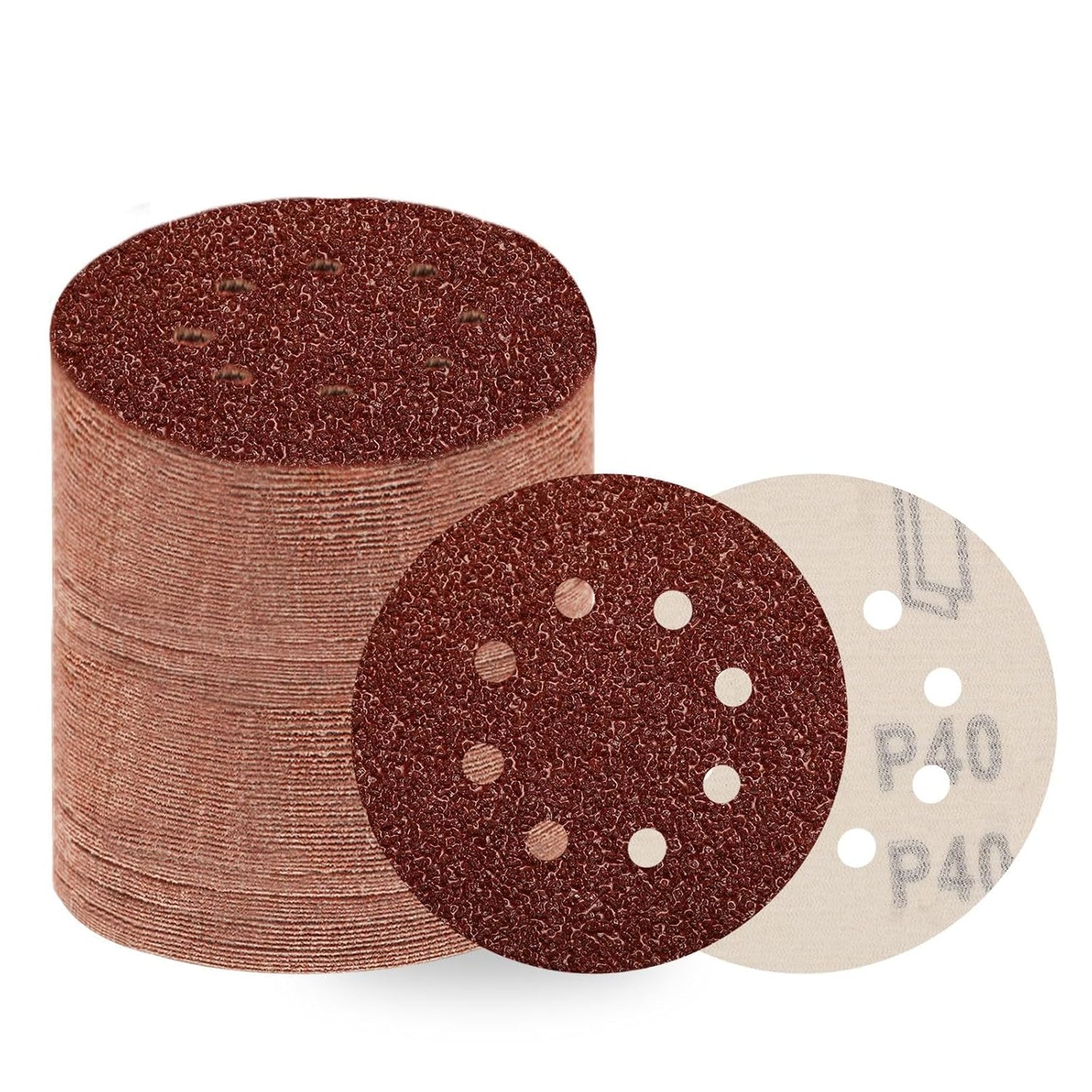 40 Grit 5 Inch Sanding Discs Hook and Loop Sandpaper, 100 PCS 8 Hole Adhesive Coarse Sand Paper for Random Orbital Sander