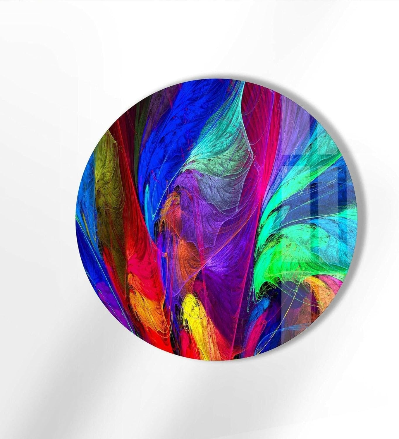 My Photostation.com 10''(25cm) Diameter Neon Colors Abstract Round Glass Wall Art Tempered Glass Printing Wall Decor Large Wall Art Wall Hangings