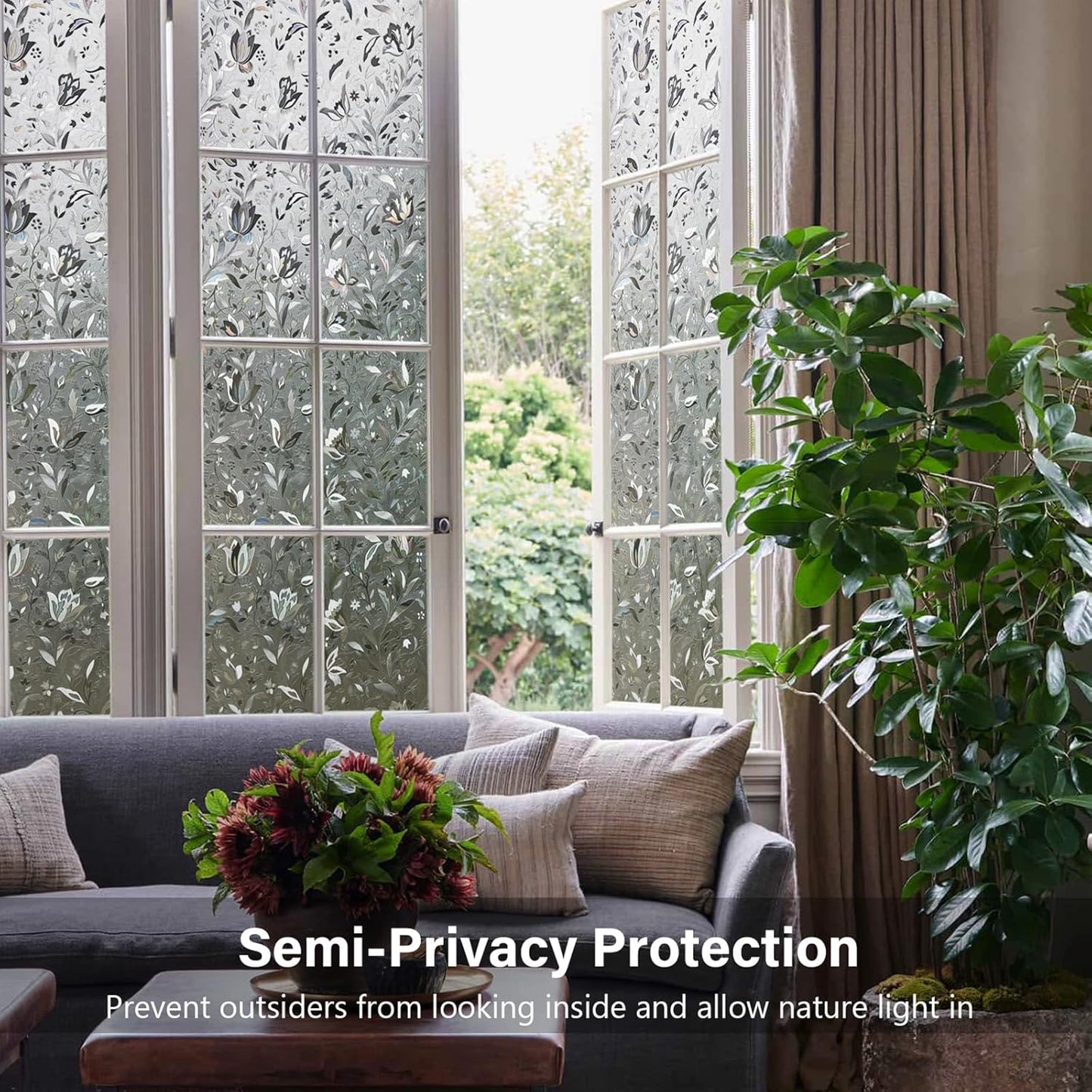 LEMON CLOUD Window Film, Decorative Window Privacy Film, Window Film Privacy Static Cling Frosted, Anti-UV Sun Blocker Heat Control for Home(Grayish Black, 35.4 x 157.4 inches)