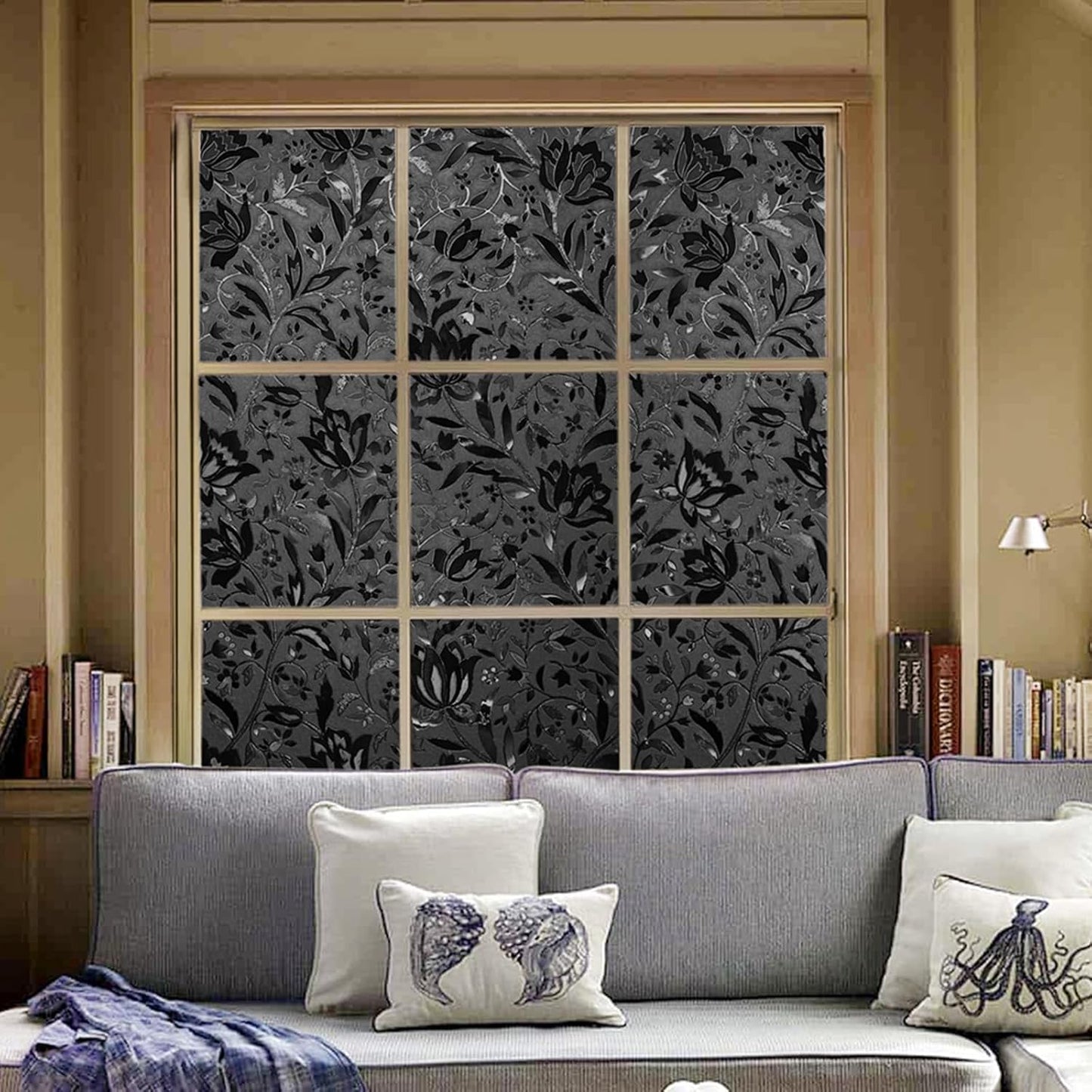 LEMON CLOUD Total Blackout Window Film - 100% Opaque Frosted Privacy Film for High Privacy, Removable Static Cling (Tulip Design, 17.5 x 78.7 Inches)