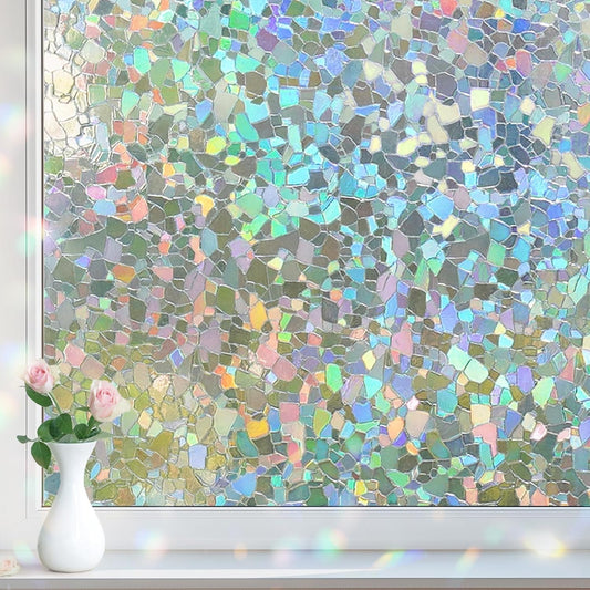 DOWELL Window Privacy Film Rainbow Film, Stained Glass Decorative Sticker, Static Cling Non-Adhesive Glass Clings, Sun Blocking Heat Control Window Coverings for Home Door, 17.5" x 118.1"