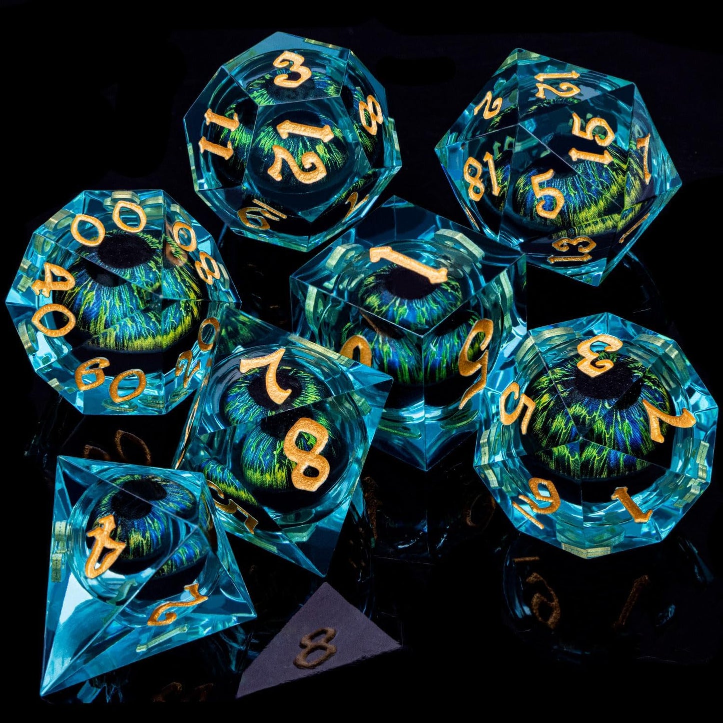ARUOHHA DND Resin Dice Dragon Eye Dice Liquid Core Red Sharp Edged Dice Set with Gift Box, Polyhedral D and D Dice Set Role Playing Game D20 D12 D10 D8 D6 D4