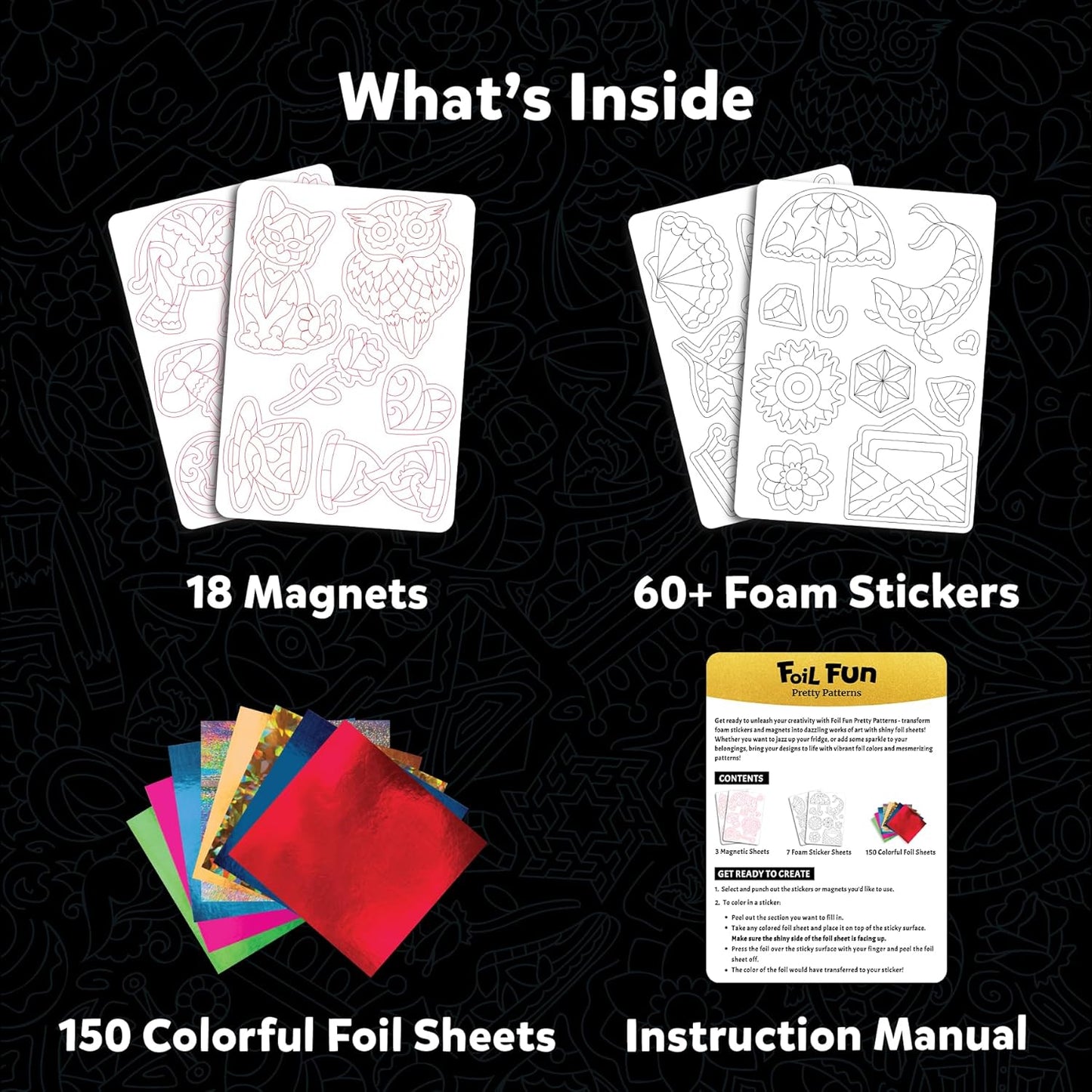 Skillmatics Foil Fun - Pretty Patterns, 18 DIY Magnets Mess-Free Art, Colorful Creative Party Activity, Craft Kits, 60+ Foam Stickers, Christmas Gifts for Kids, Teens, Adults, Families