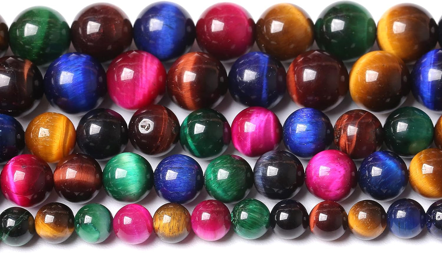 45pcs 8mm AAA Natural Colorful Tiger Eye Stone Beads Gemstone Round Spacer Loose Beads for Jewelry Making DIY Bracelet Necklace