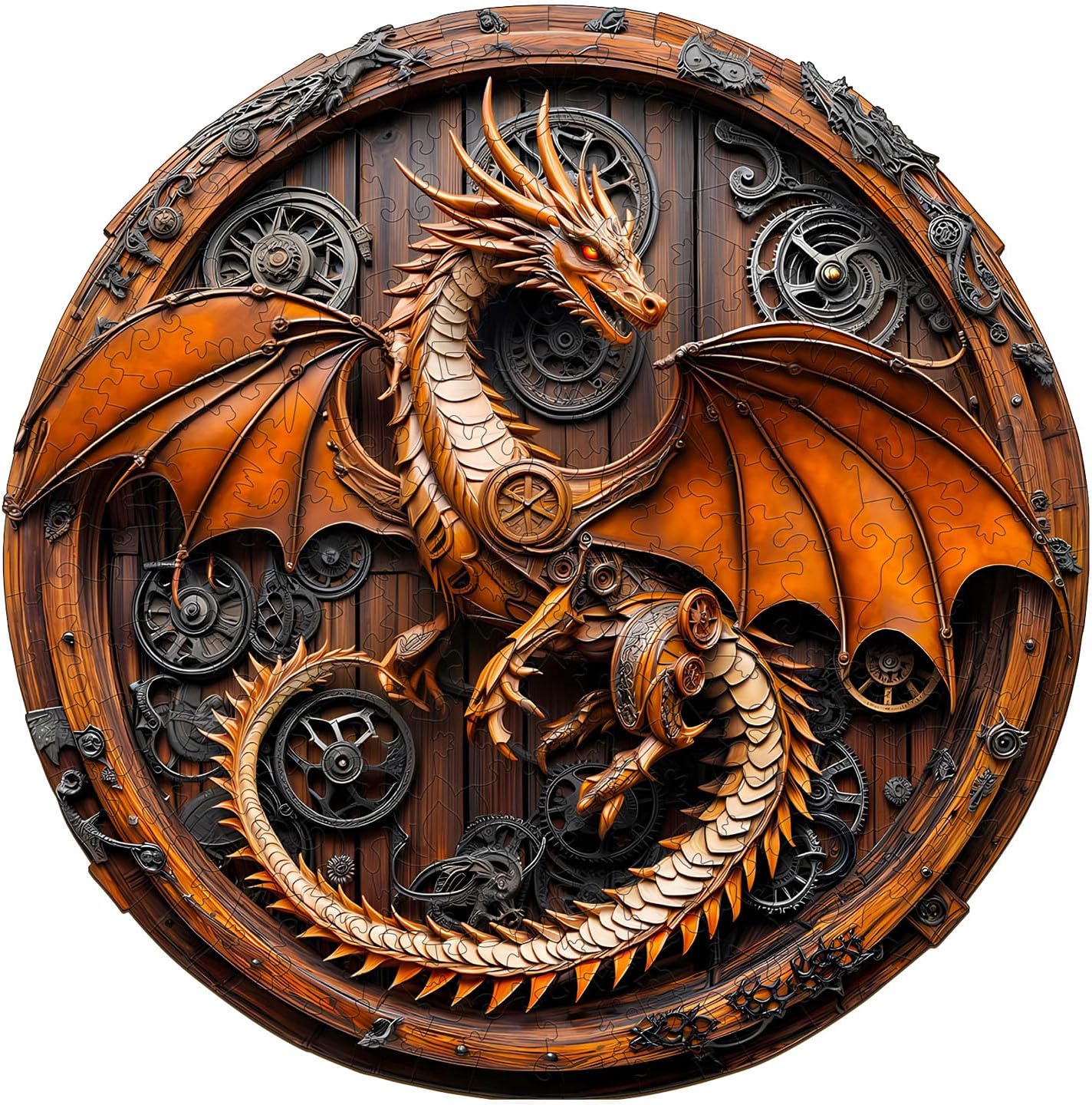 KAAYEE Wooden Puzzles for Adults, 3D Vision Mechanical Dragon Wooden Jigsaw Puzzles Unique Shape Advanced Wood Puzzle Adult, Birthday Fathers Family Game (S-8.5 * 8.4in-100pcs)