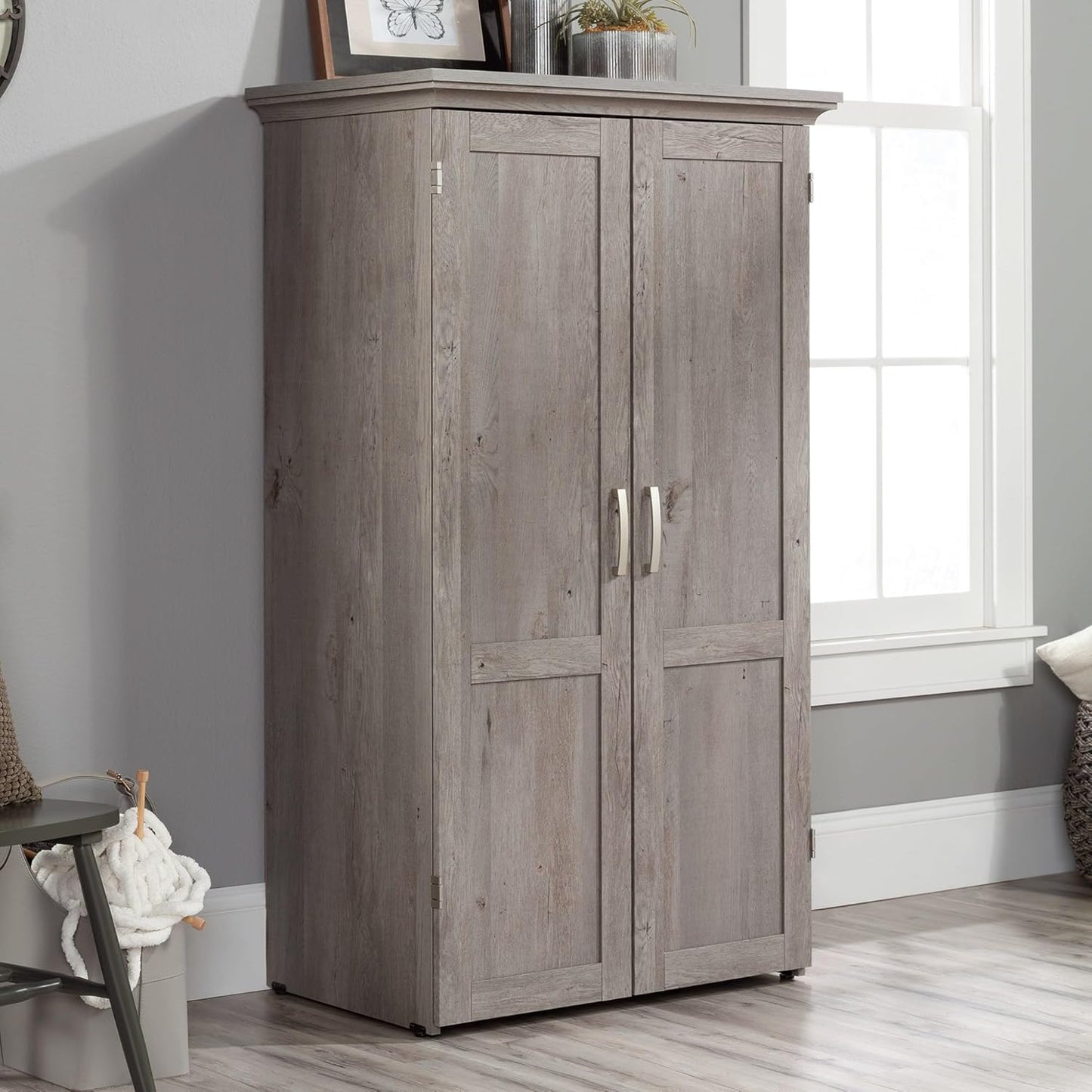 Sauder Miscellaneous Storage Craft & Sewing Armoire, L: 35.112" x W: 21.81" x H: 61.58", Mystic Oak