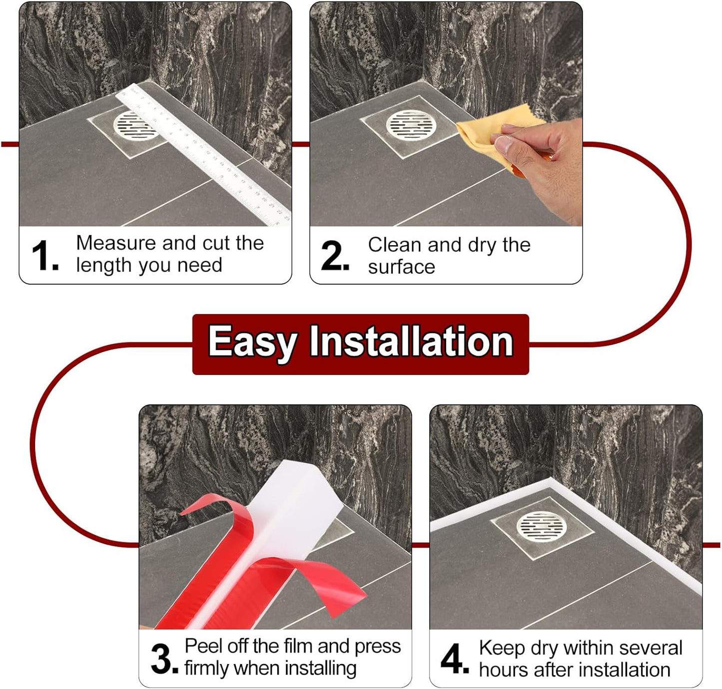 uxcell 197 Inch Flexible Quarter Round Molding Silicone Peel and Stick Trim Self Adhesive Shower Water Barrier for Corner Decor Bathroom Kitchen, Gray