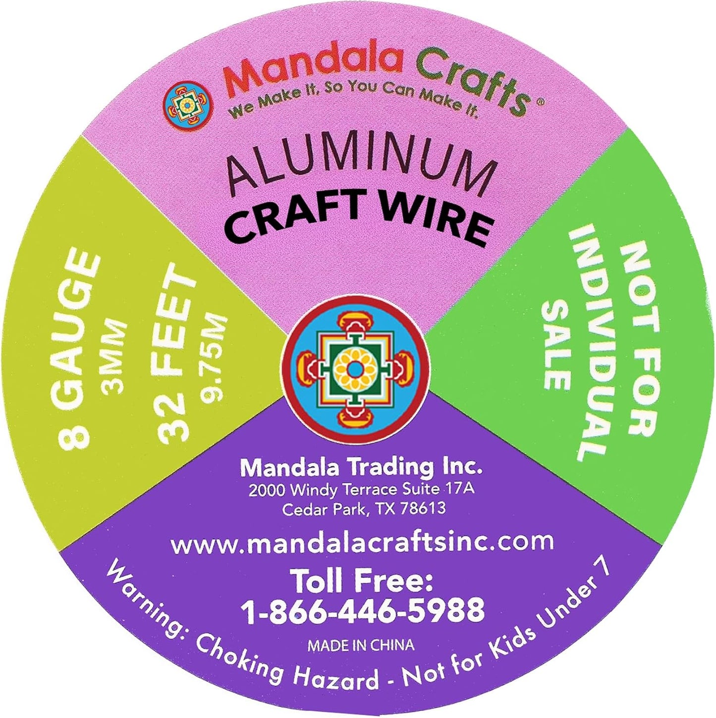 Mandala Crafts 8 Gauge Anodized Aluminum Craft Wire for Jewelry Making - 120 FT Colored Flexible Silver Copper True Blue Brown Red Kelly Green Wire - Bendable for Bonsai Armature Crafting Sculpting