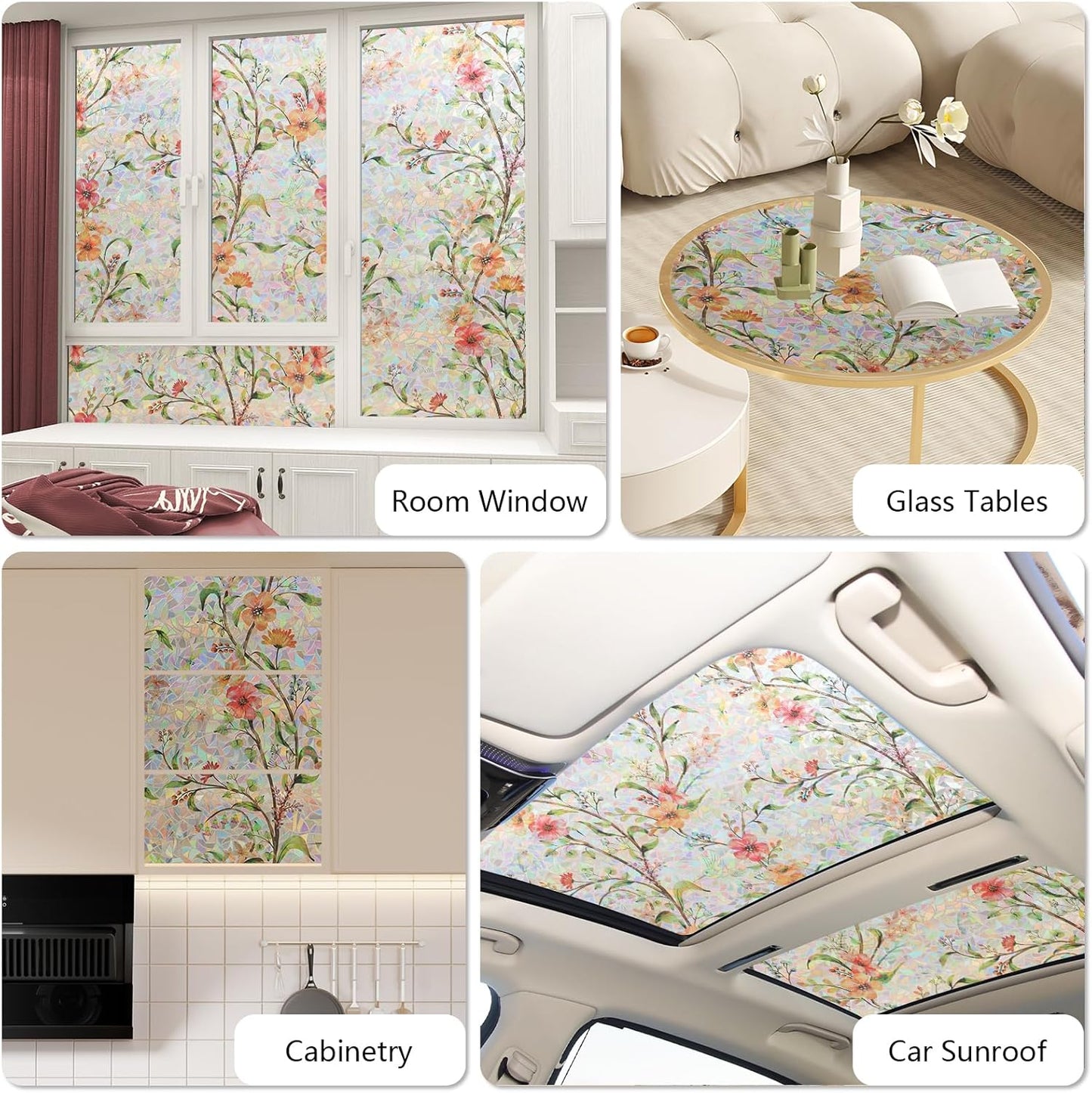 NINETREX Window Privacy Film,Stained Glass Window Film,Rainbow Decorative Stickers Static Cling Anti UV Heat Control for Home Decor (Galsang Flower,23.6 x 78.7inch)