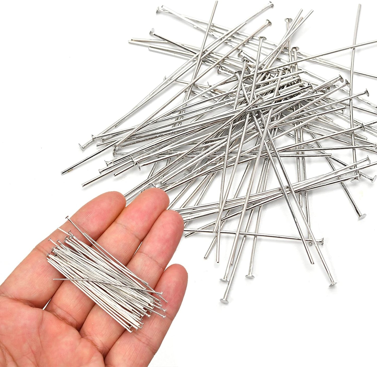 150pcs Silver Filled Flat Head Pins Non Tarnish Craft Earring Bracelet Jewelry Making Accessories Supplies (40mm (1.57in), Silver-Flat Head Pin)