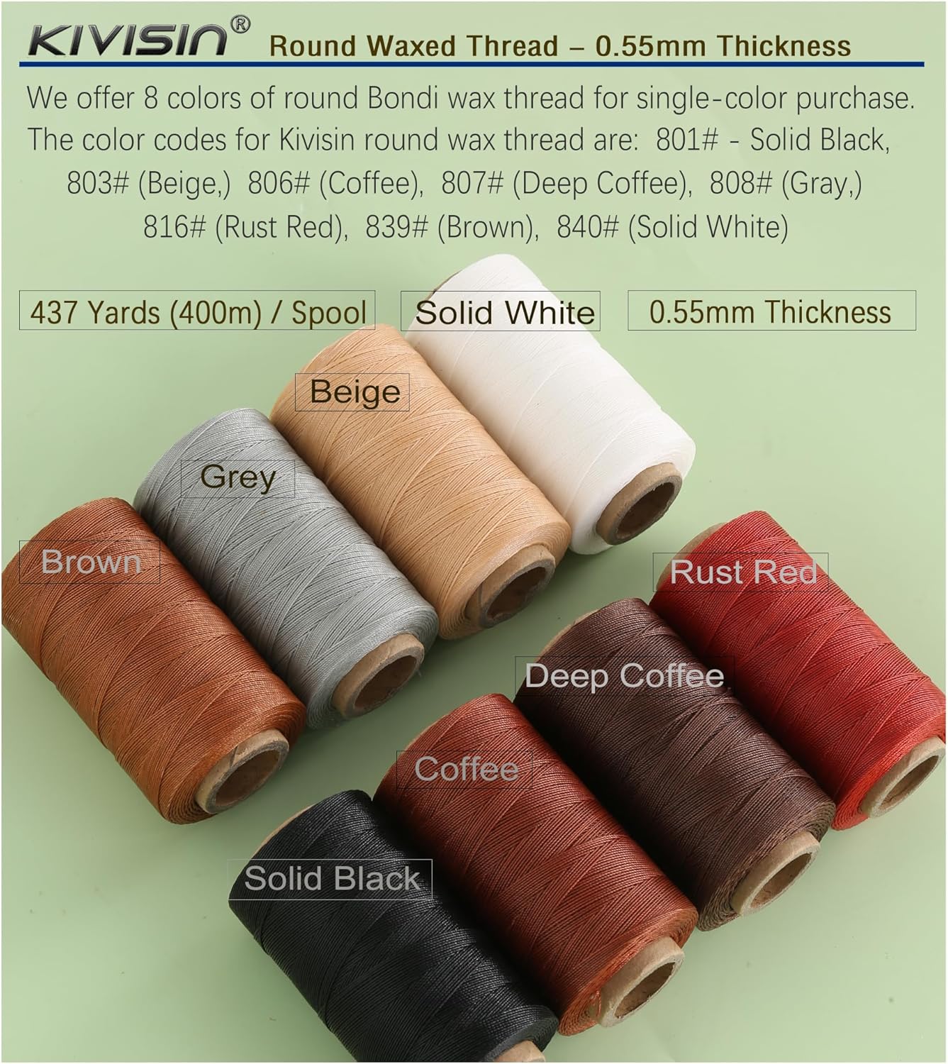 Sturdy Bonded Waxed Polyester Thread, 0.55mm, 437 Yards Wax String Cord - Beige for Leather, Hand Sewing, Stitching, Beading, Bookbinding, Bracelets and Macrame Jewelry Making