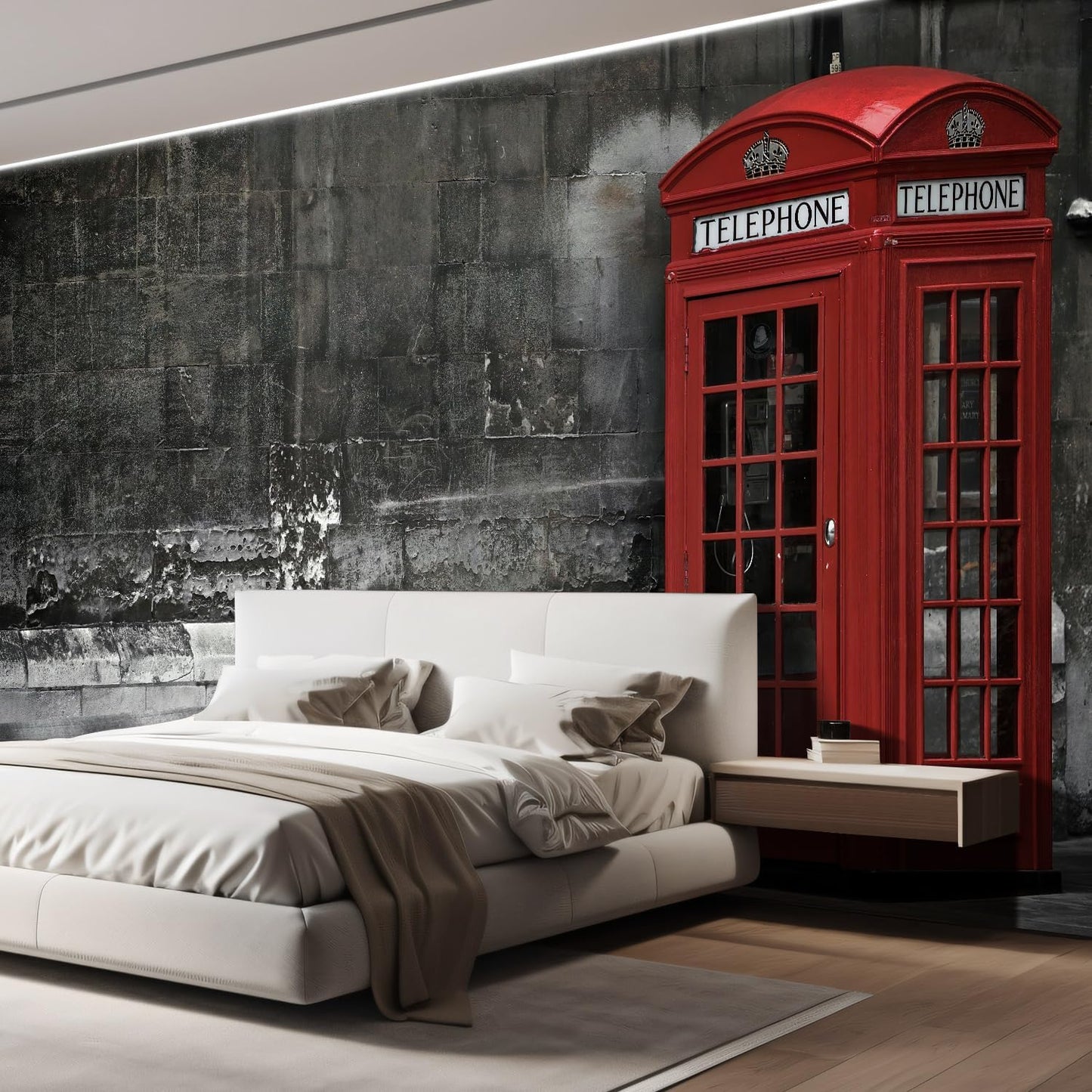 wall26 British Phone Booth in London, United Kingdom Removable Wall Mural | Self-Adhesive Large Wallpaper - 120x192 inches