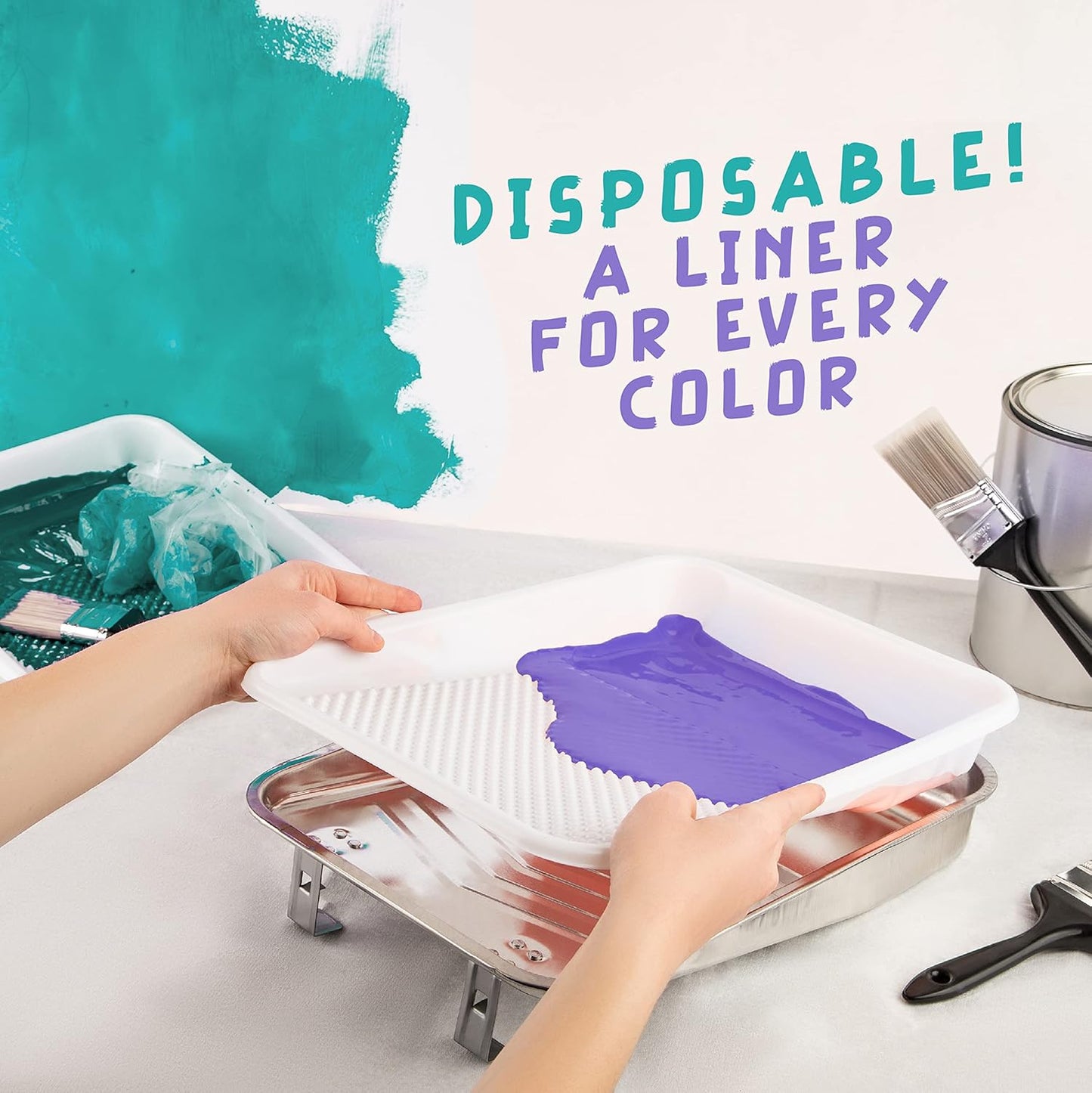 Paint Tray Liners, 1-Qt. Paint Capacity, Overlapping Edges, Fits 9' Metal Trays, Dotted Ramp for Easy Rolling, (40 Pack)