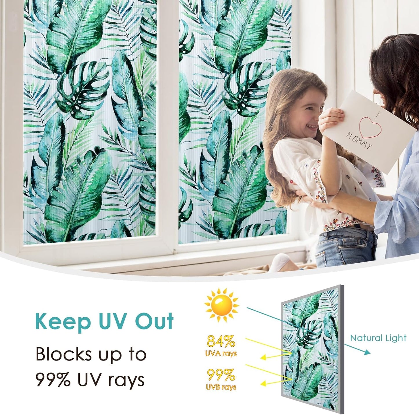 DKTIE Nature Pattern Rainbow Window Film Decorative Stained Glass Window Film Static Cling Films Easy Apply Removable Comes with Tools (U560-Reeded Glass, 17.7" x 118.1")