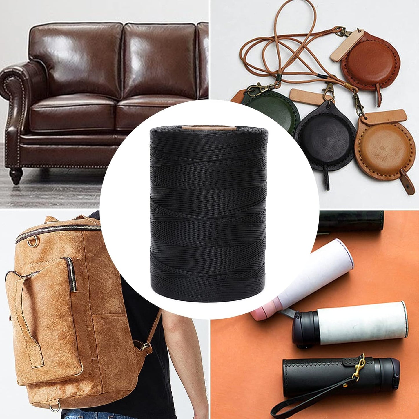 Waxed Thread,852Yds 150D 0.8mm Flat Polyester Wax Thread for Hand Sewing Leather Craft DIY Projects Shoes Repair Book Binding(Black)