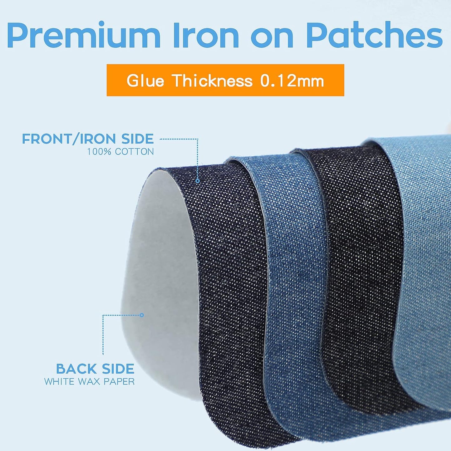 HTVRONT Iron on Patches for Clothing Repair, Cotton Patches Iron on, Blue Repair Decorating Kit 20 Pieces Iron on Patch Size 3" by 4-1/4" (7.5 cm x 11 cm)