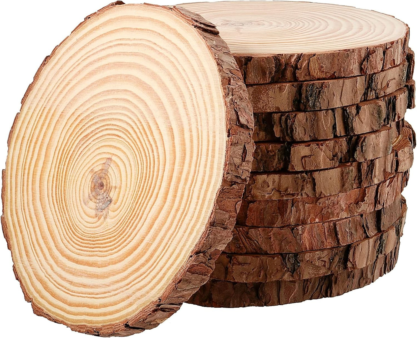 JEUIHAU 10 PCS 6.7-7 Inches Natural Unfinished Wood Slices, Round Wooden Tree Bark Discs, Wooden Circles for DIY Crafts, Christmas, Rustic Wedding Ornaments